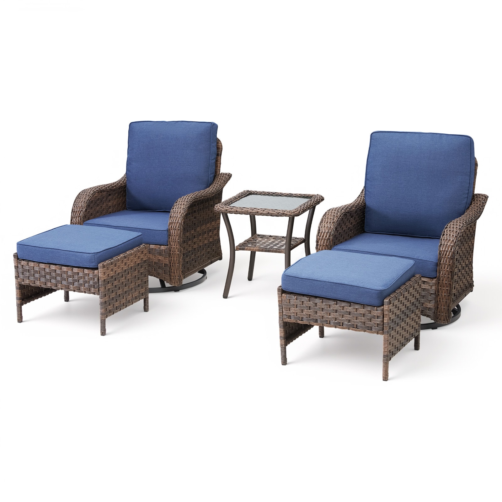 Gymojoy - 5 -Piece Wicker Patio Conversation Set with Blue Cushions Included