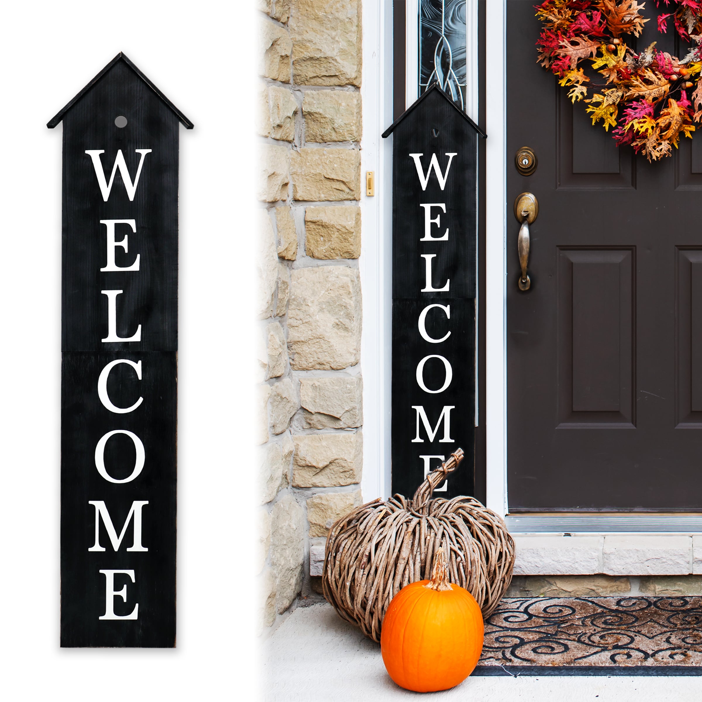 48-Inch Brown Wood House Shaped Welcome Porch Sign