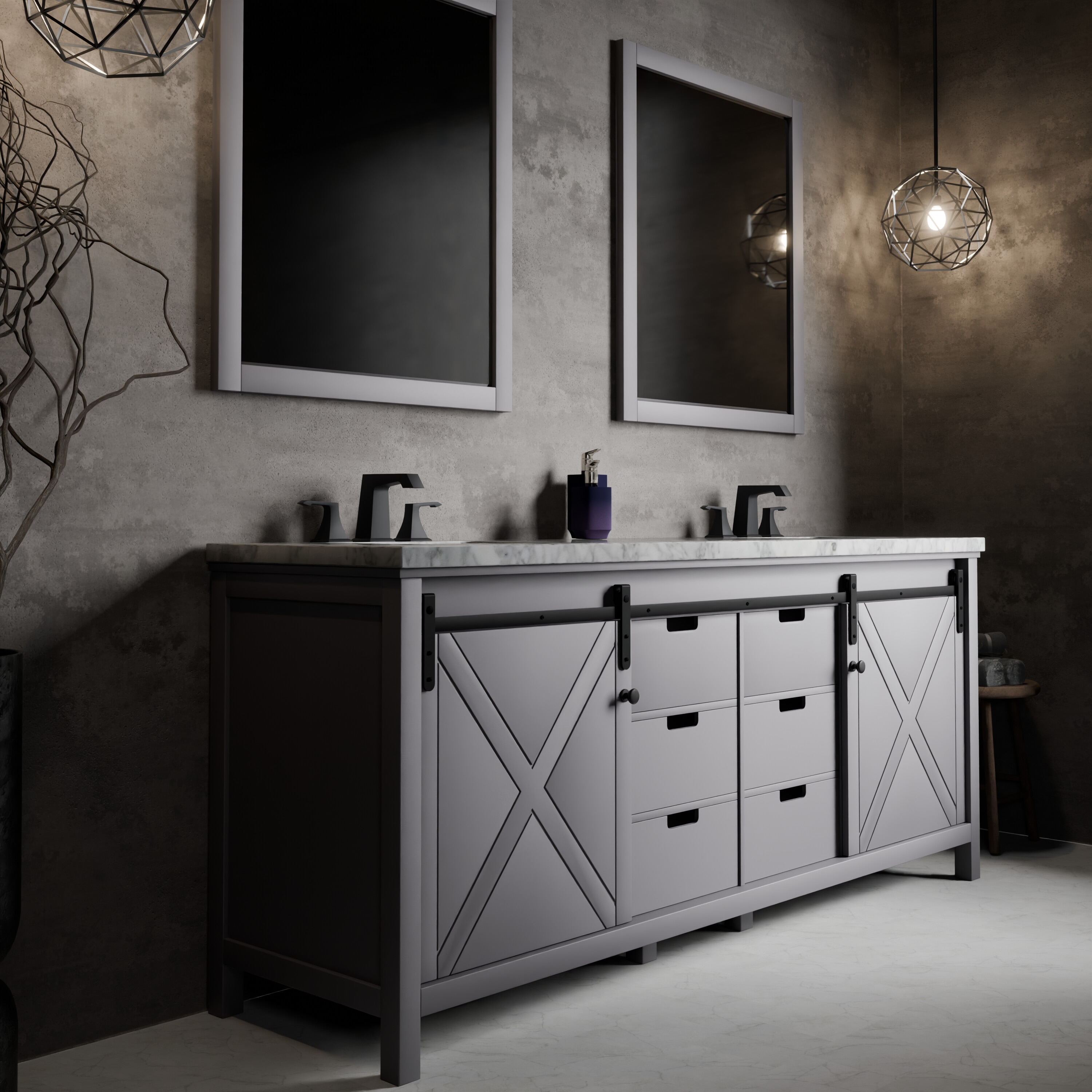 Lexora LM342280DB00000 Marsyas 80-in Dark Grey Bathroom Vanity Base Cabinet without Top