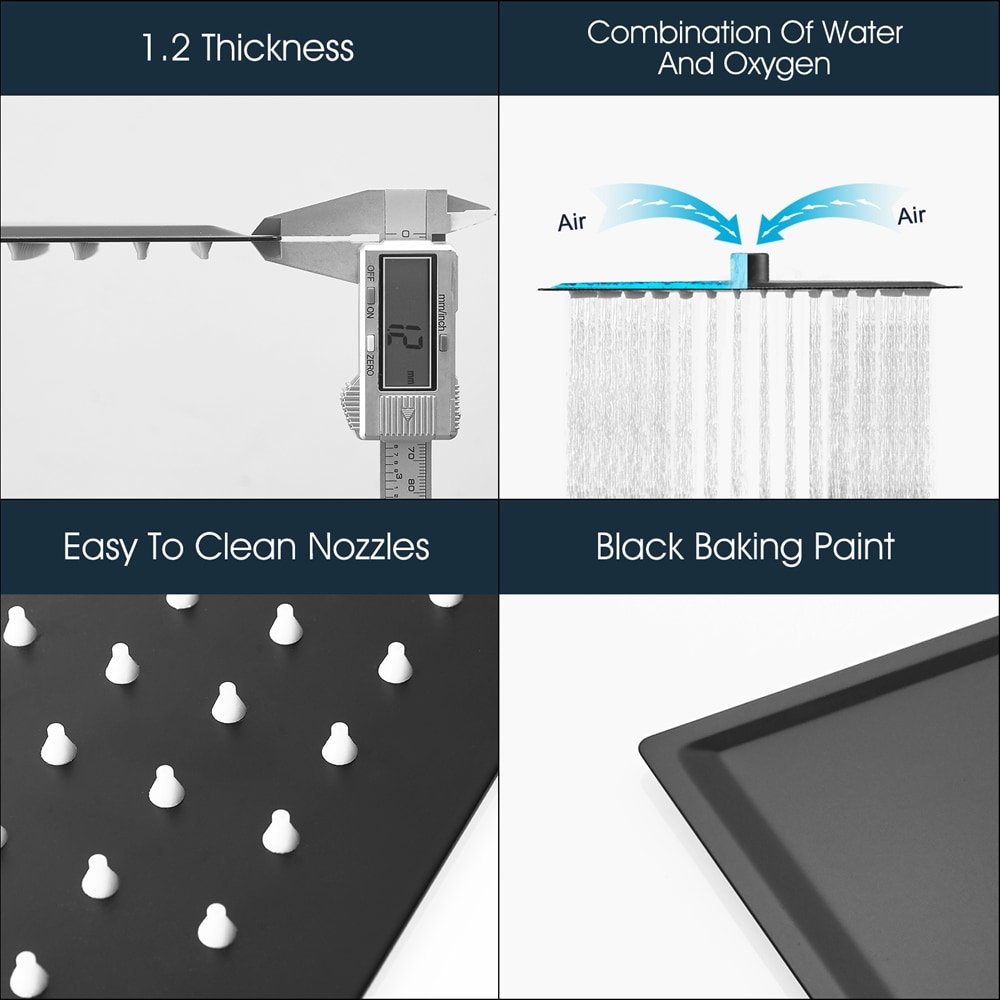 10 Inch Matte Black Stainless Steel Square Rain Shower Head