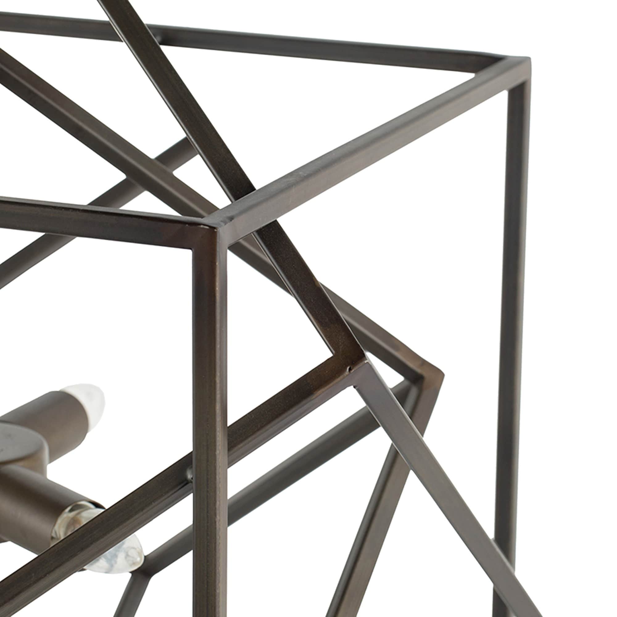 Elegant Black Iron and Crystal 19" Geometric Plug-in Chandelier