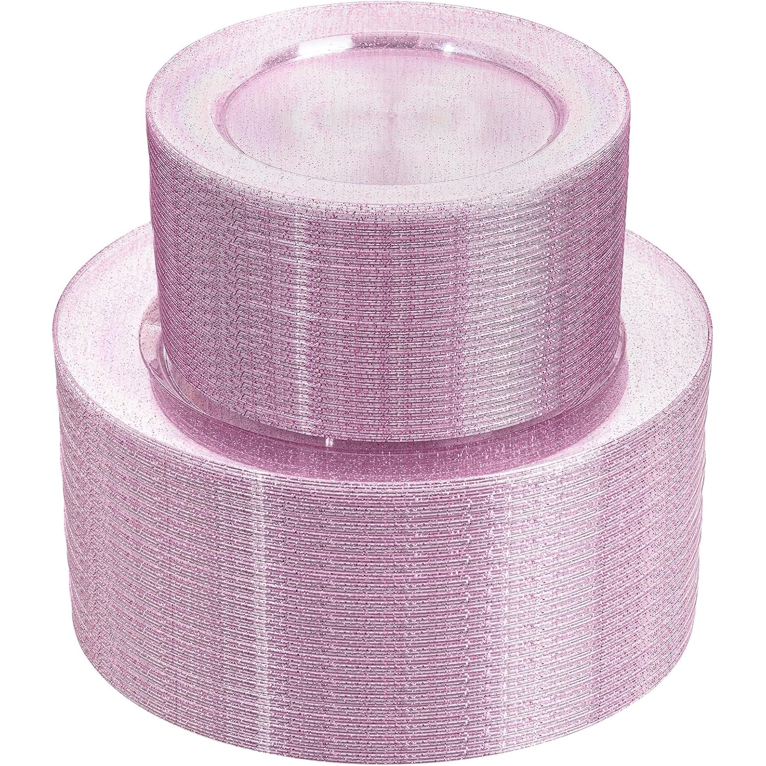 Etokfoks  Pink Rose Gold Glitter Disposable Plastic Dinner and Dessert Plates 200 Piece Party Case
