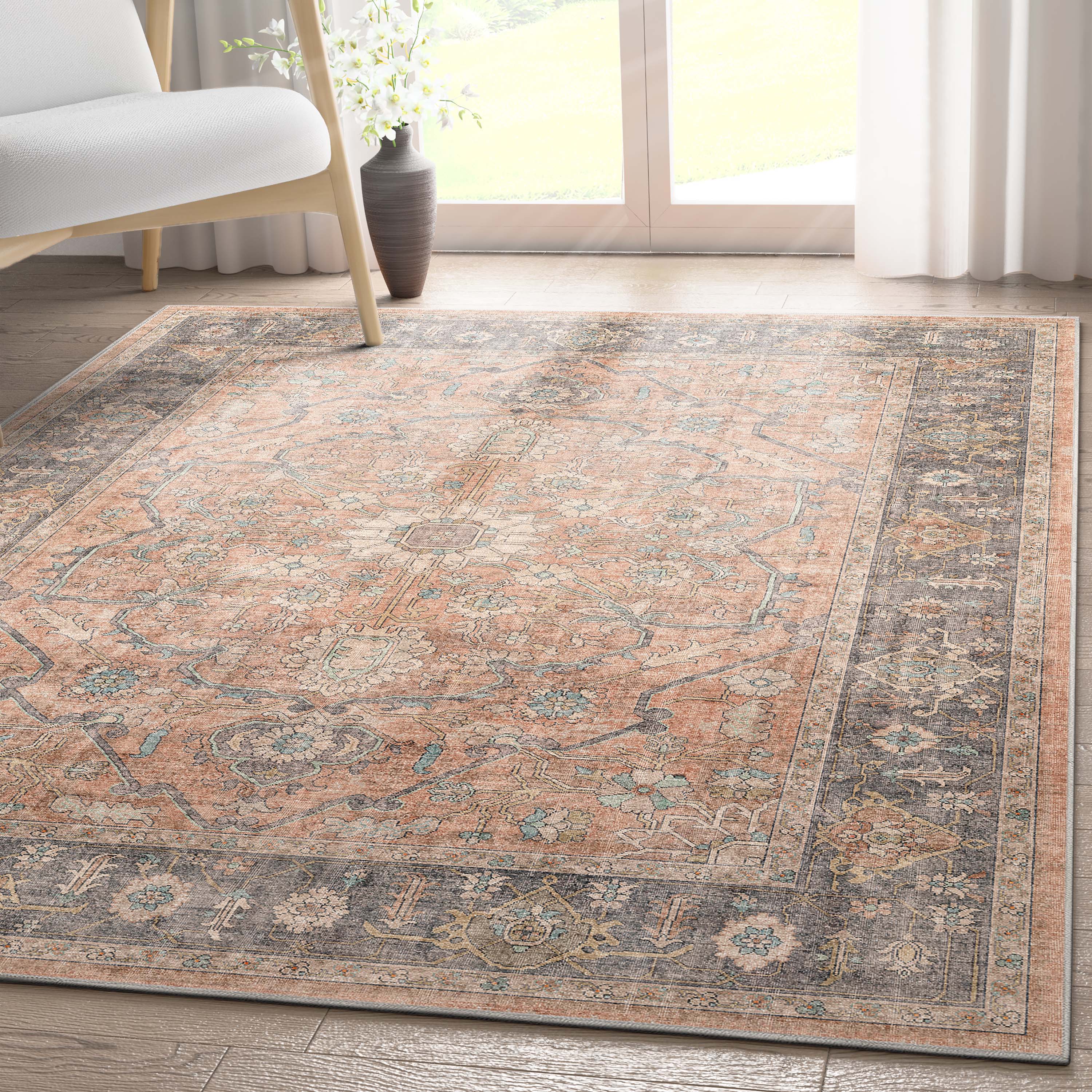 Well Woven W-AP-21C-5 Apollo 5 x 7 (ft) Flatweave Polyester Coral Rectangular Indoor Floral/Botanical Vintage Area rug