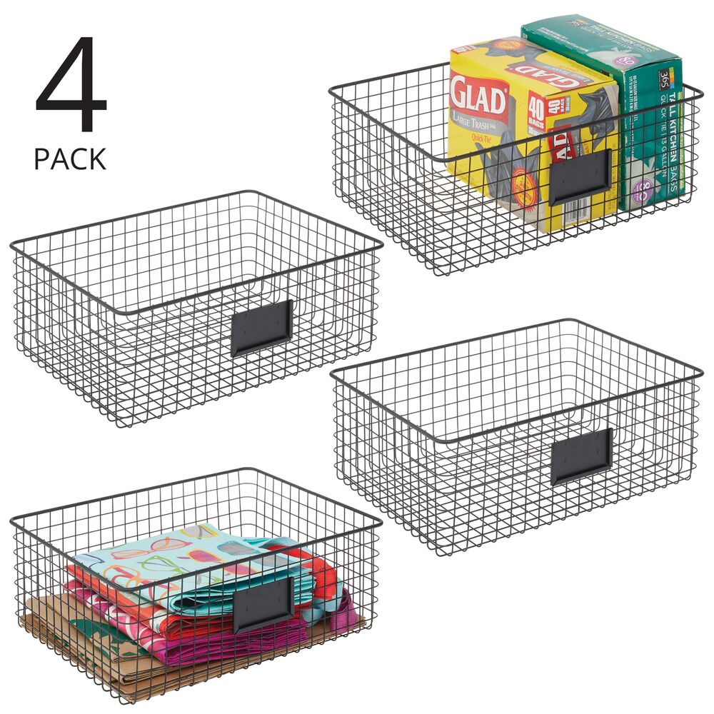 4 Pack Rectangular Wire Storage Baskets Organizer Bins Kitchen Pantry  Bathroom