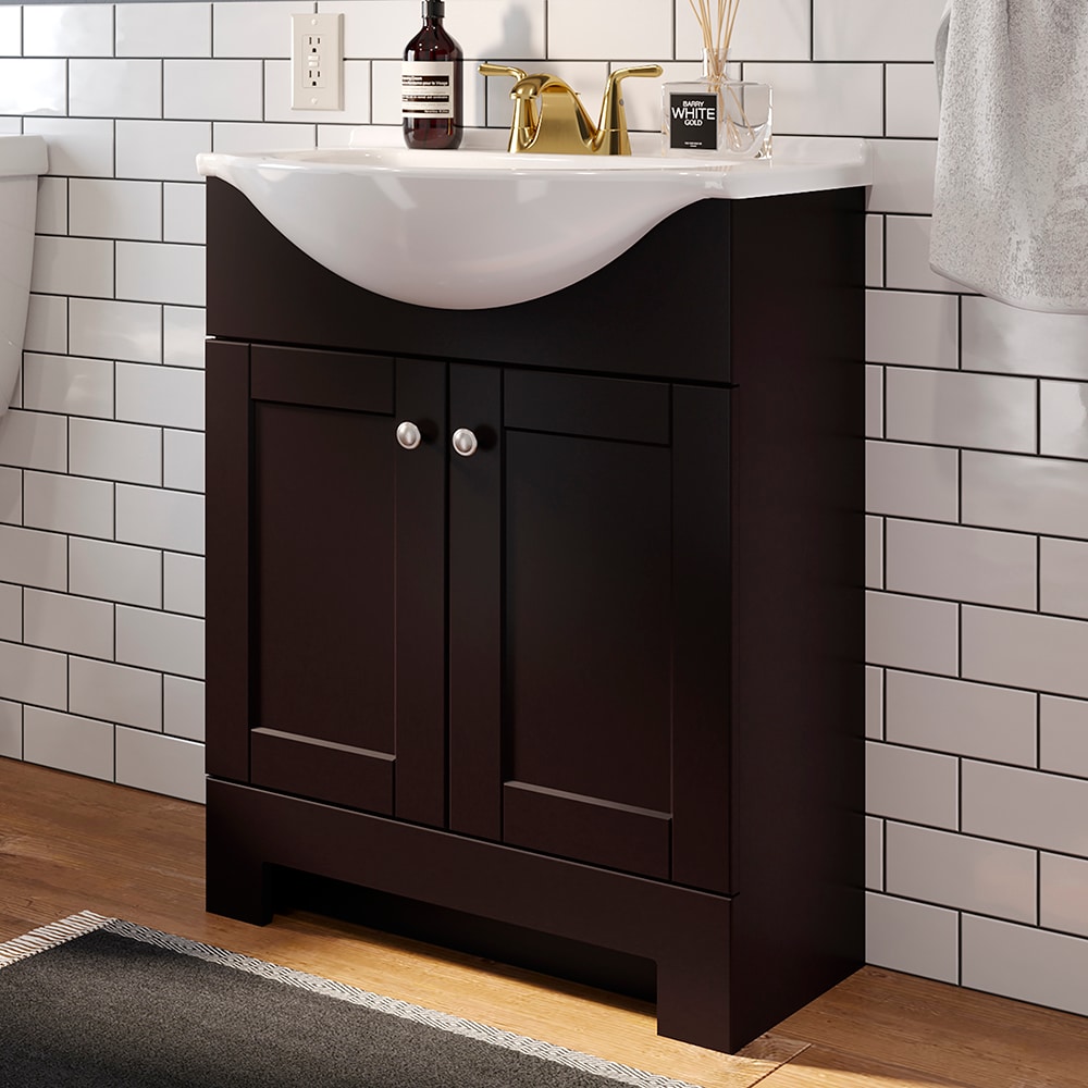 Style Selections Dolton 24-in Natural Oak Undermount Single Sink Bathroom Vanity with White Engineered Stone Top (Mirror Included)