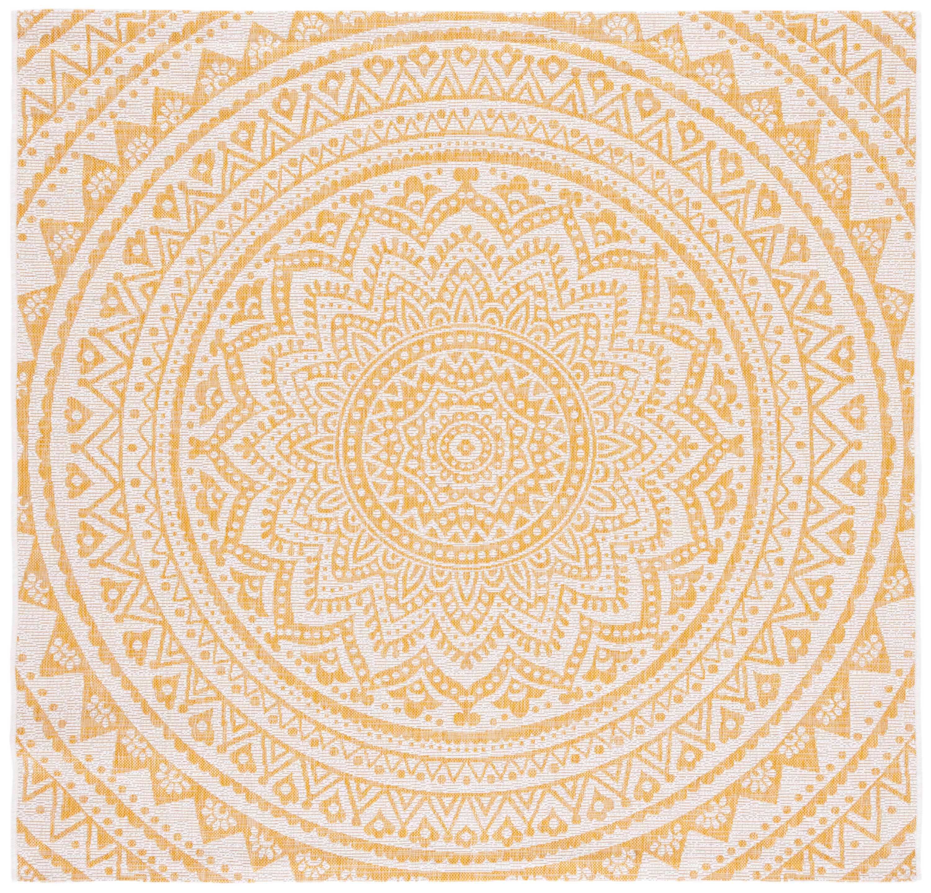 Ivory and Gold Square Synthetic Indoor/Outdoor Area Rug