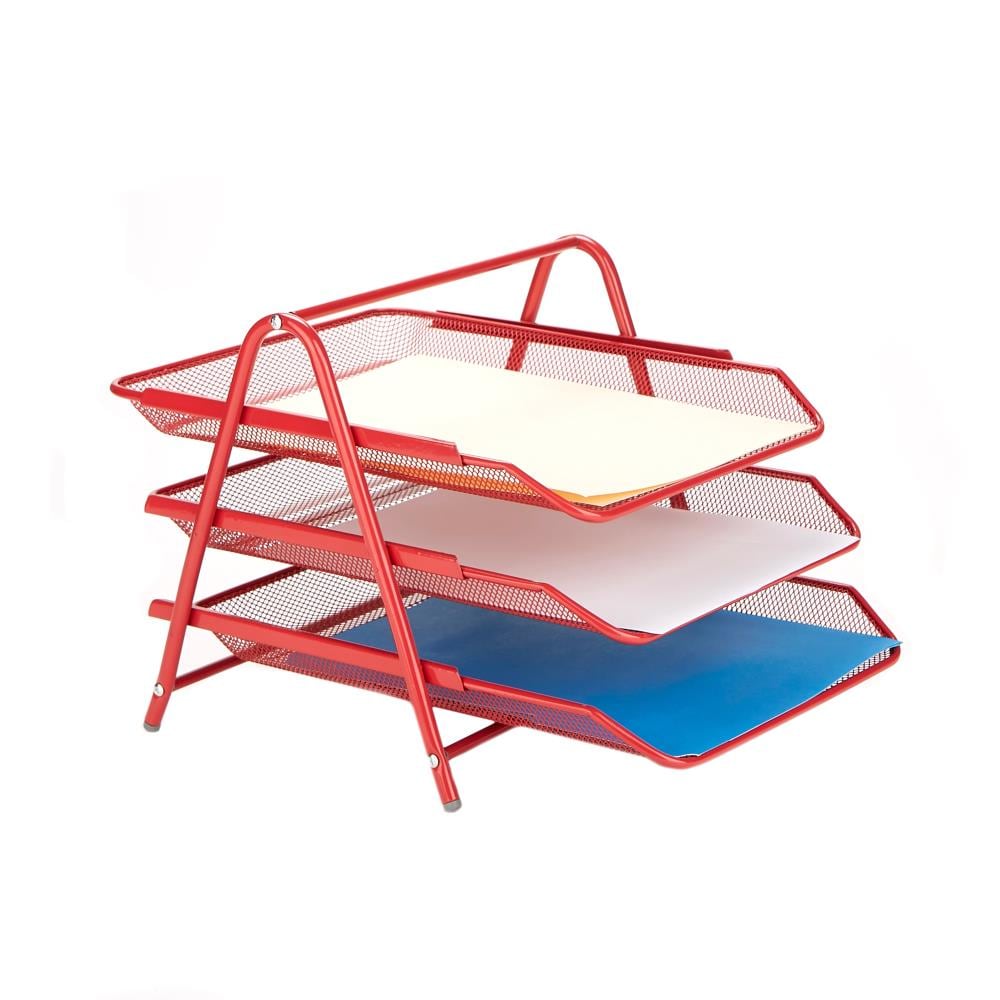 Mind Reader 3TPAPER-RED Metal 3 Compartment Letter Tray, Pack of 1, Red