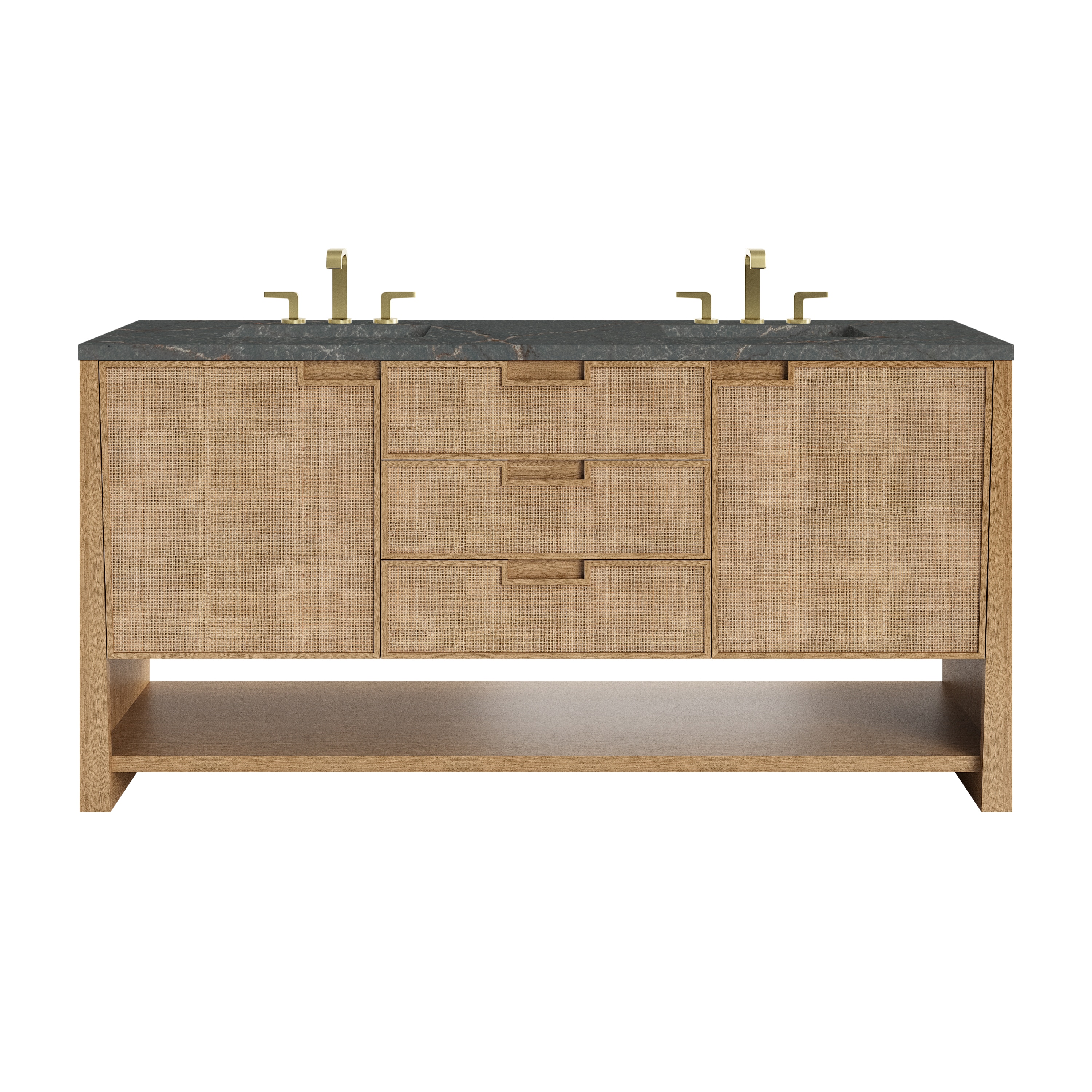 James Martin Vanities D225-V72-SSO-3PBL Solene 72-in Seaside Oak Undermount Double Sink Bathroom Vanity with Parisien Bleu Quartz Top