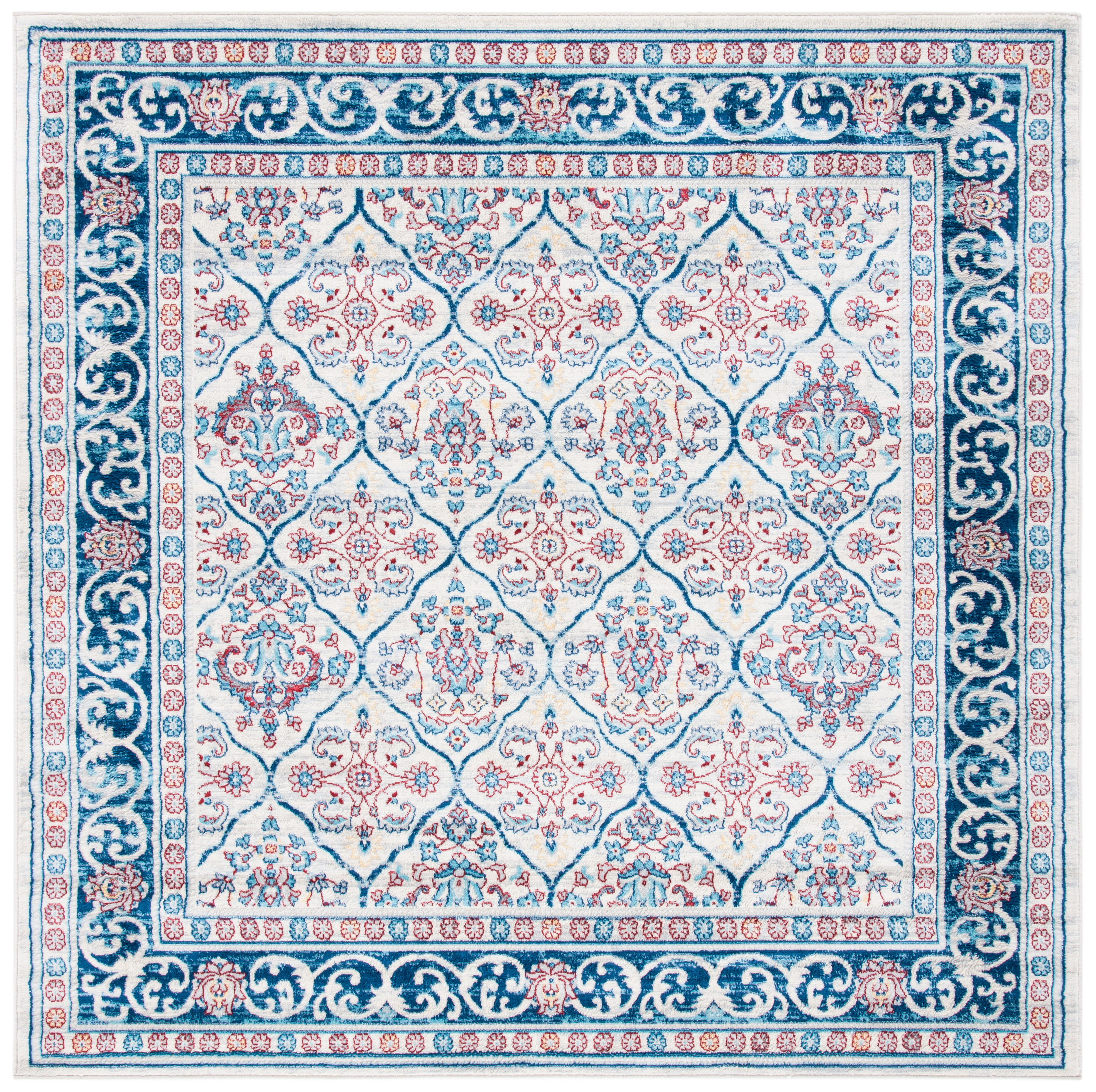 Safavieh BNT870B-7SQ Brentwood Darcia 7 x 7 (ft) Loomed Polypropylene Beige/Navy Square Indoor Distressed/Overdyed Vintage Area rug