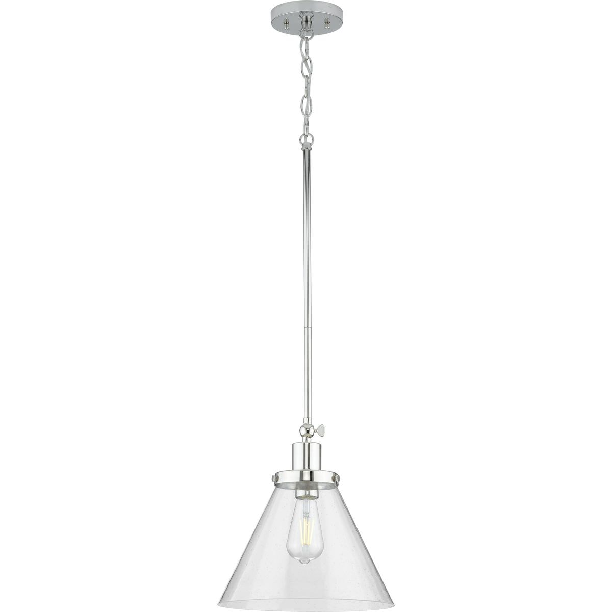 Hinton Polished Nickel Industrial Pendant with Seeded Glass Shade