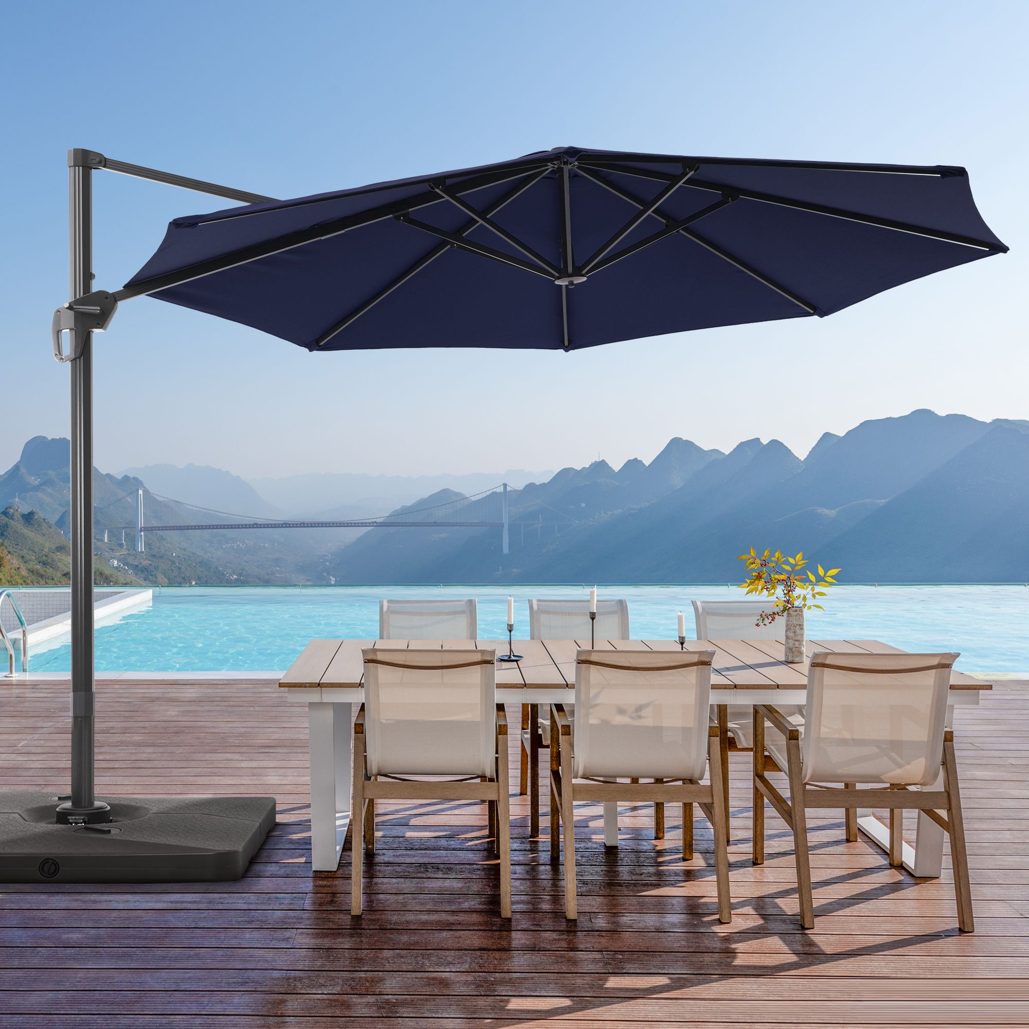 Sonkuki 11-ft Aluminum No-tilt Cantilever Patio Umbrella With Base In ...