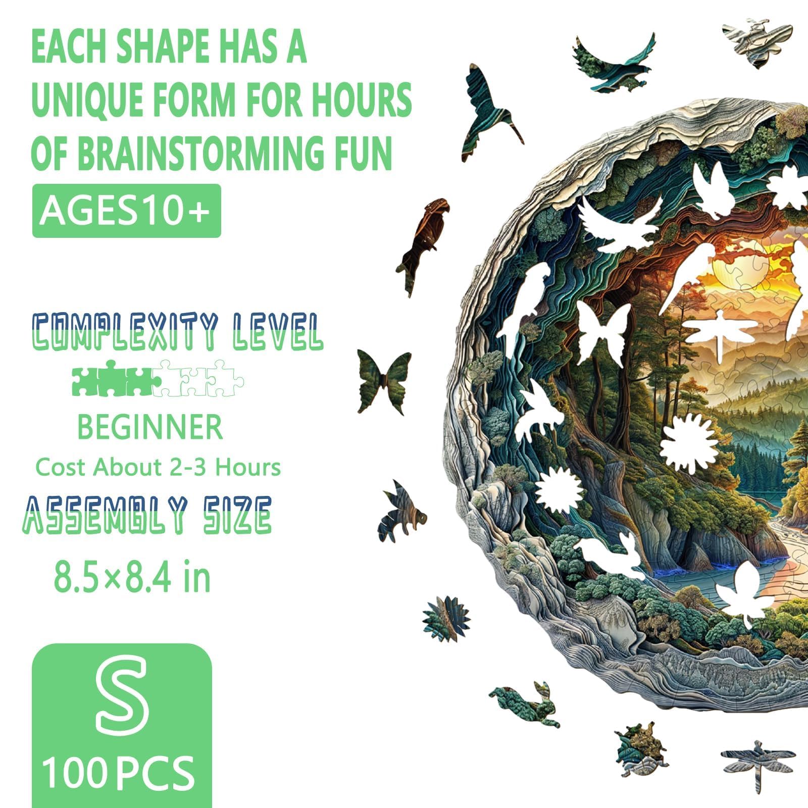 Etokfoks 3D Cave Forest Wooden Jigsaw Puzzle 100 pcs 8.5 x 8.4 in