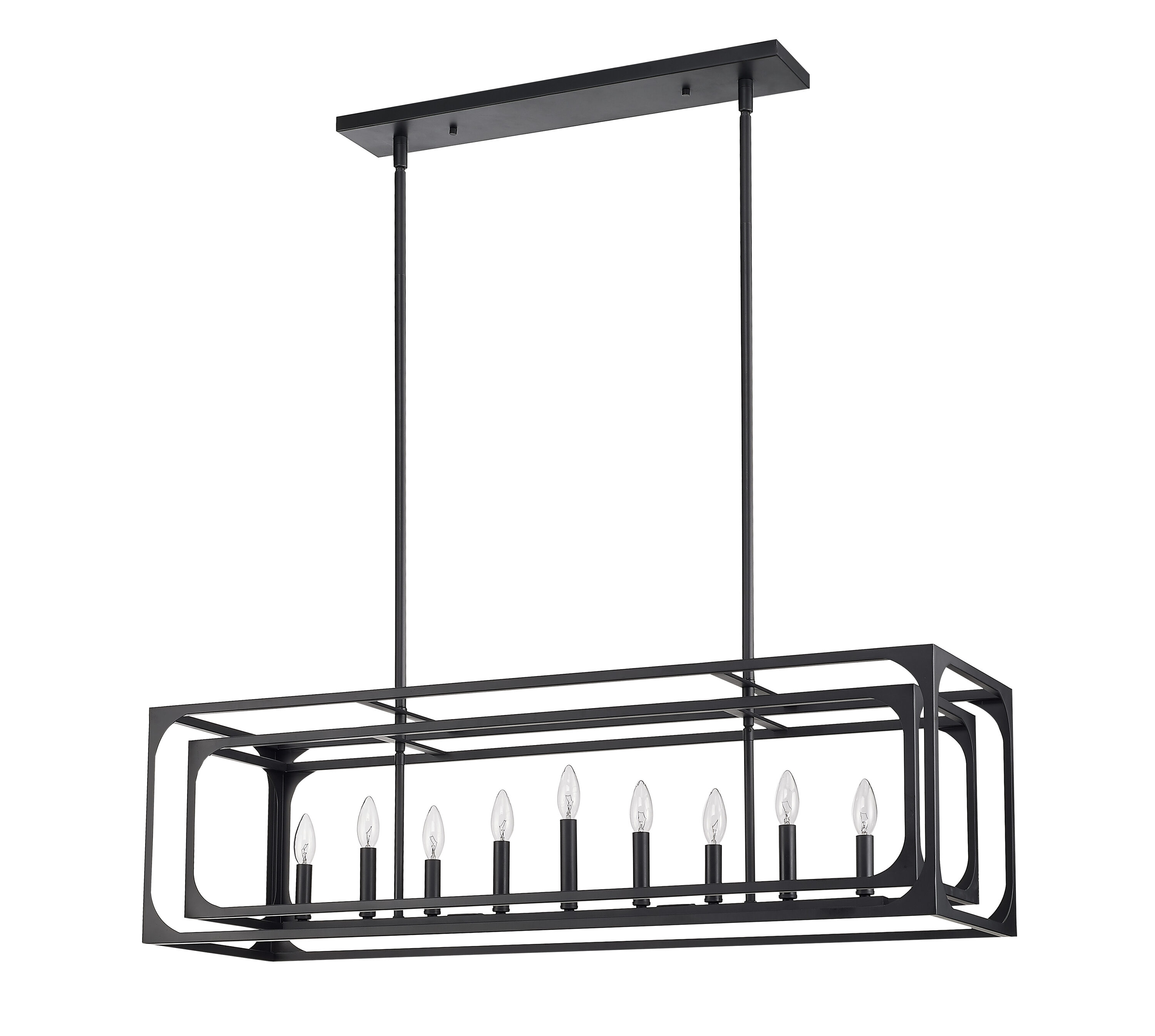 Matte Black Industrial 9-Light Linear Candle Chandelier