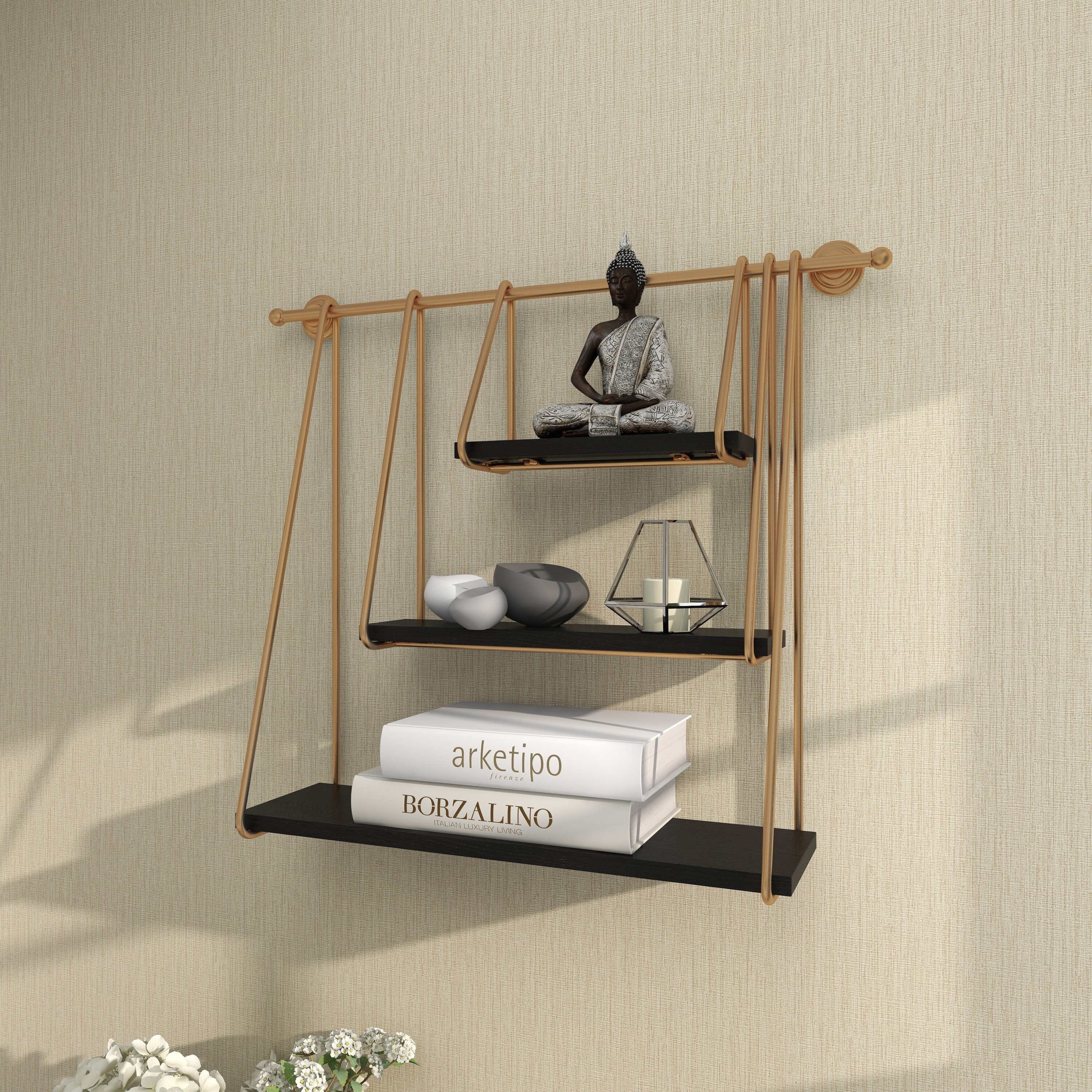 Grayson Lane Brown with Hooks Metal Floating Shelf 8.5-in L x 5-in D (3  Decorative Shelves) in the Wall Mounted Shelving department at