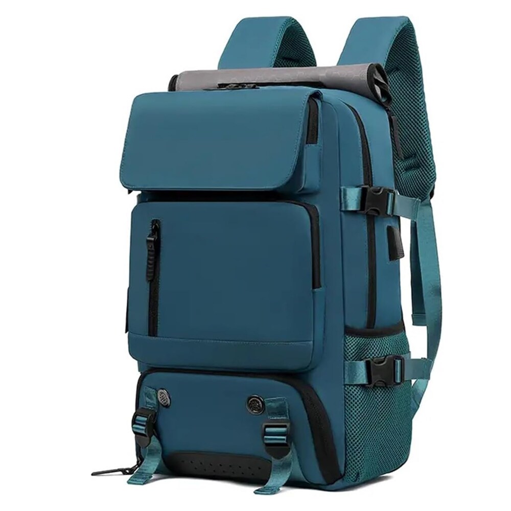 JEGONFRI  Multi Function Business Backpack Large Capacity Multi Layer Design Stylish Commuting Travel Companion Soft Shell Construction with Zipper Closure Daily Backpack Designed for Work Vacation Nylon and Polyester Material PEACOCKBLUE