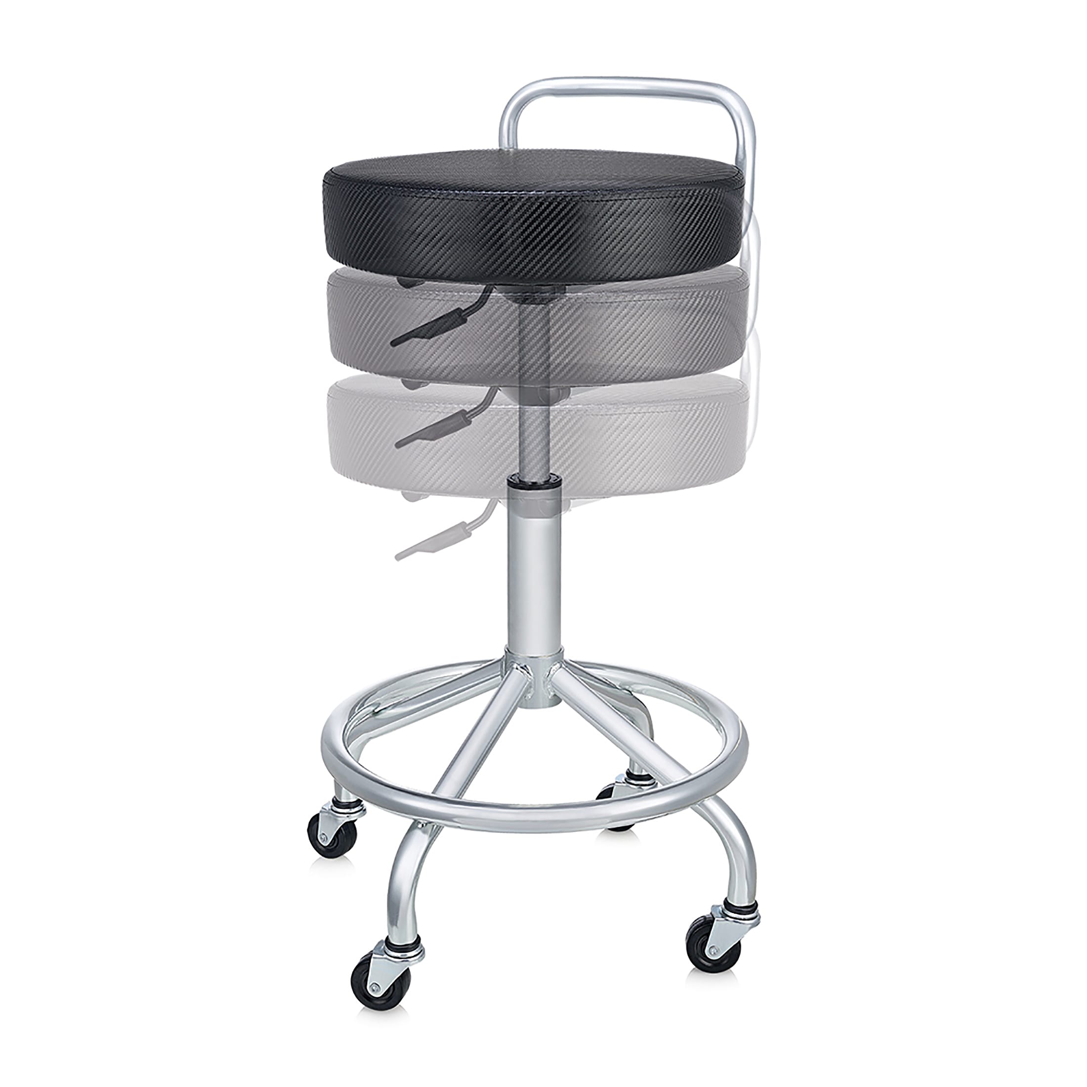 Adjustable Height Black Metal Swivel Laboratory Stool with Wheels
