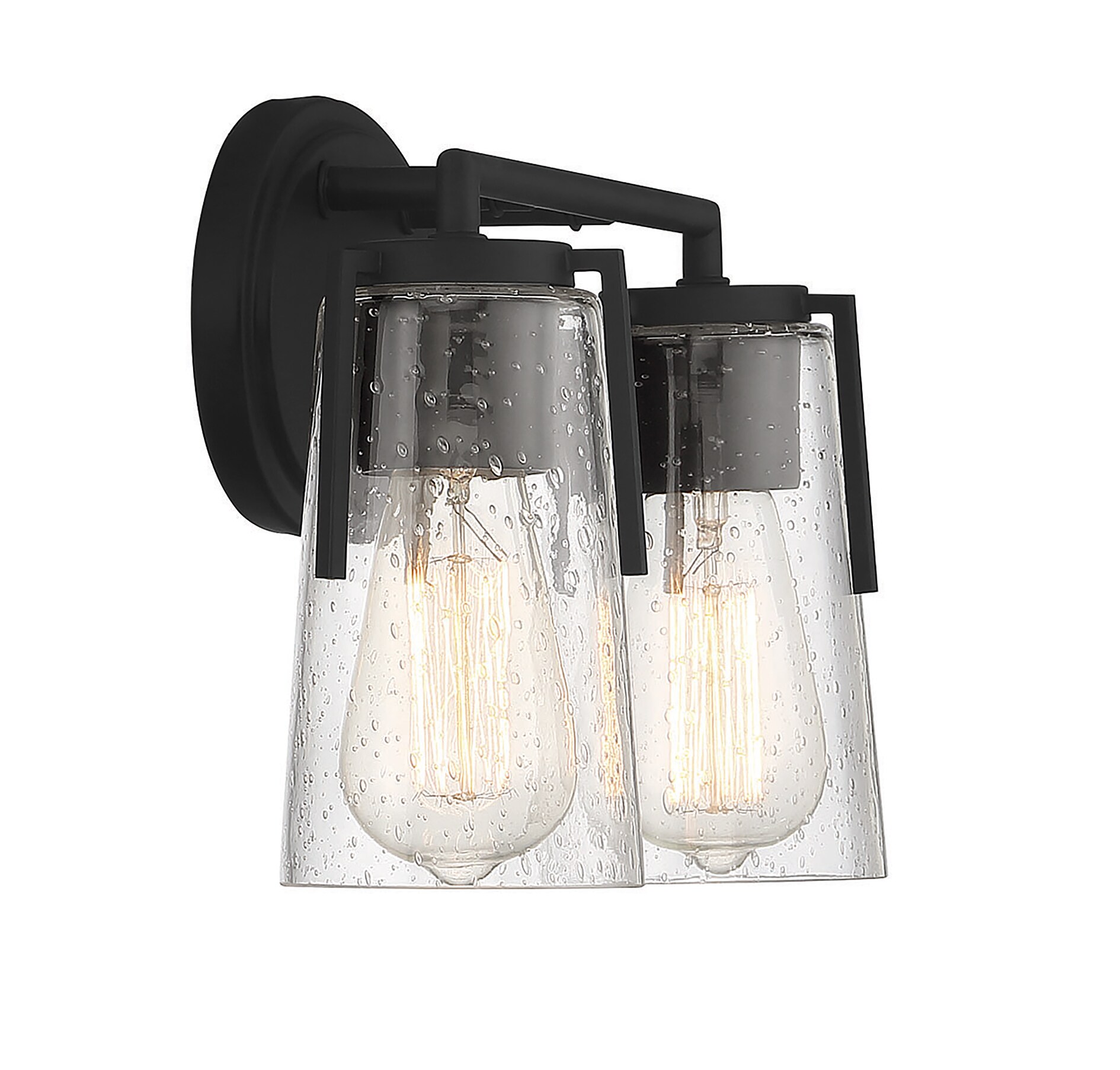 Black Jelly Jar 2-Light Bath Vanity Fixture with Clear Seeded Glass Shades