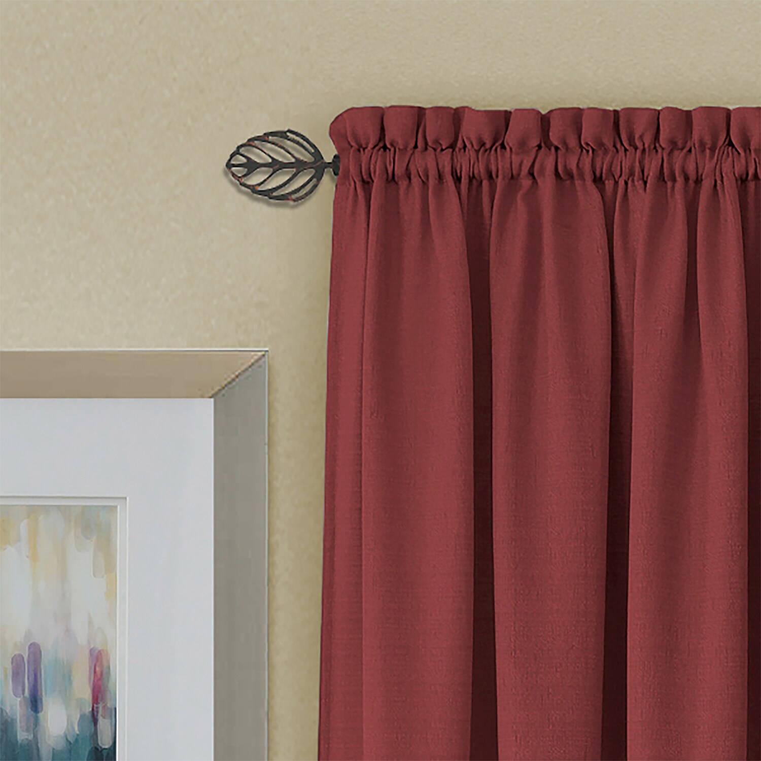 Achim Decorative Rods: Metallo Leaf Black Copper Curtain Rod with Metal Leaf Finials - Adjustable Size: 28" x 48"