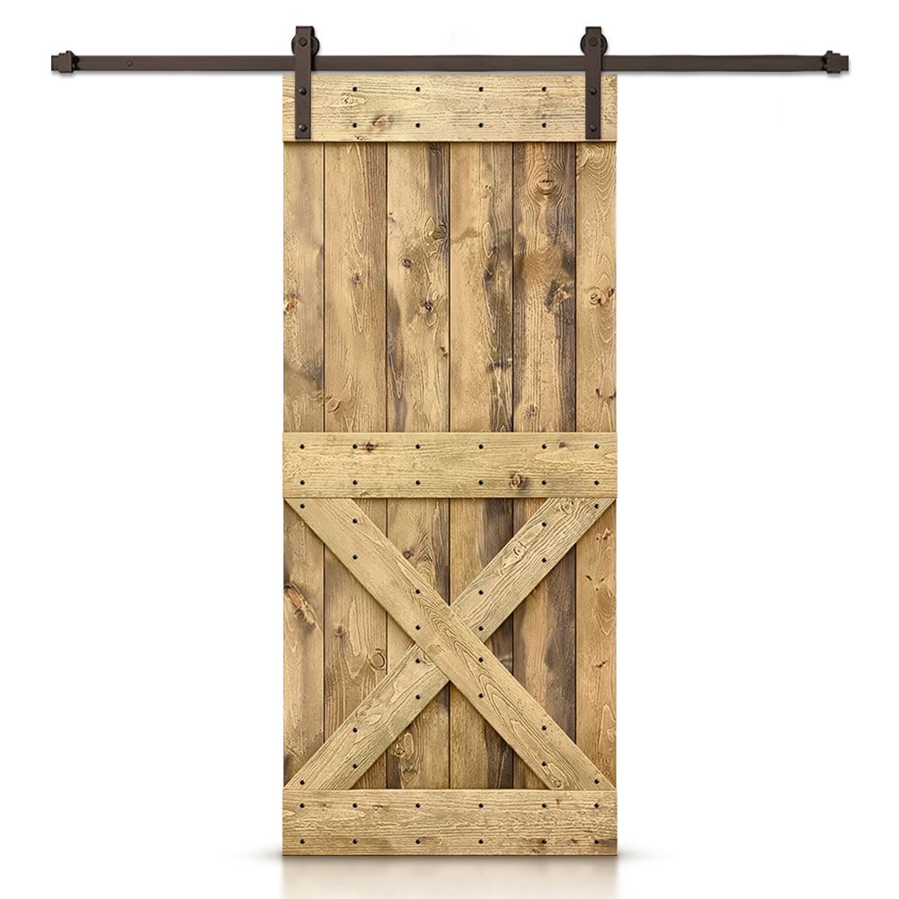 Lubann 32 in. x 84 in. Ready-To-Assemble British Brace Hardwood Knotty Alder Interior Barn Door Slab, Natural wood/unfinished