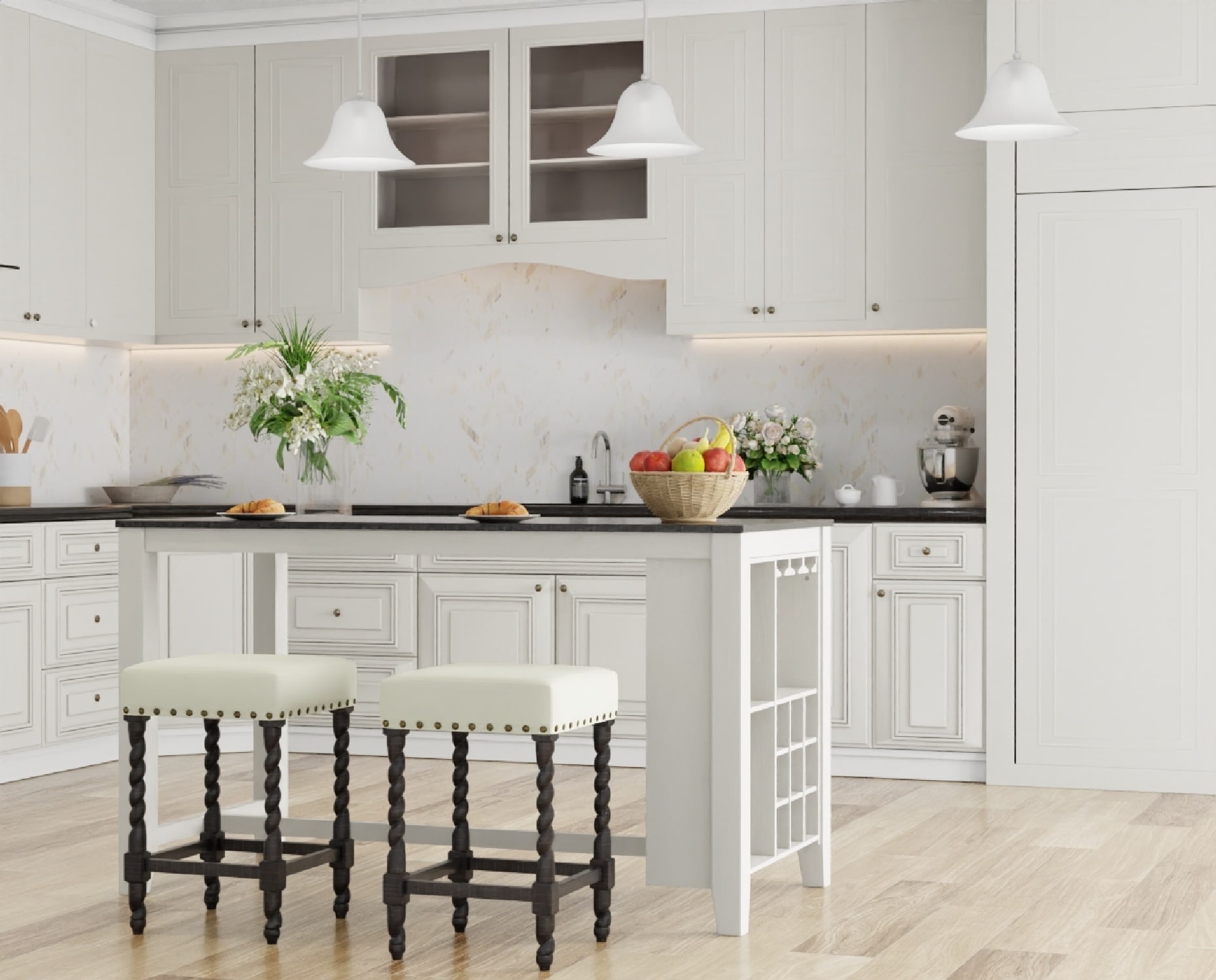 Espresso Linen Upholstered Backless Swivel Counter Stool