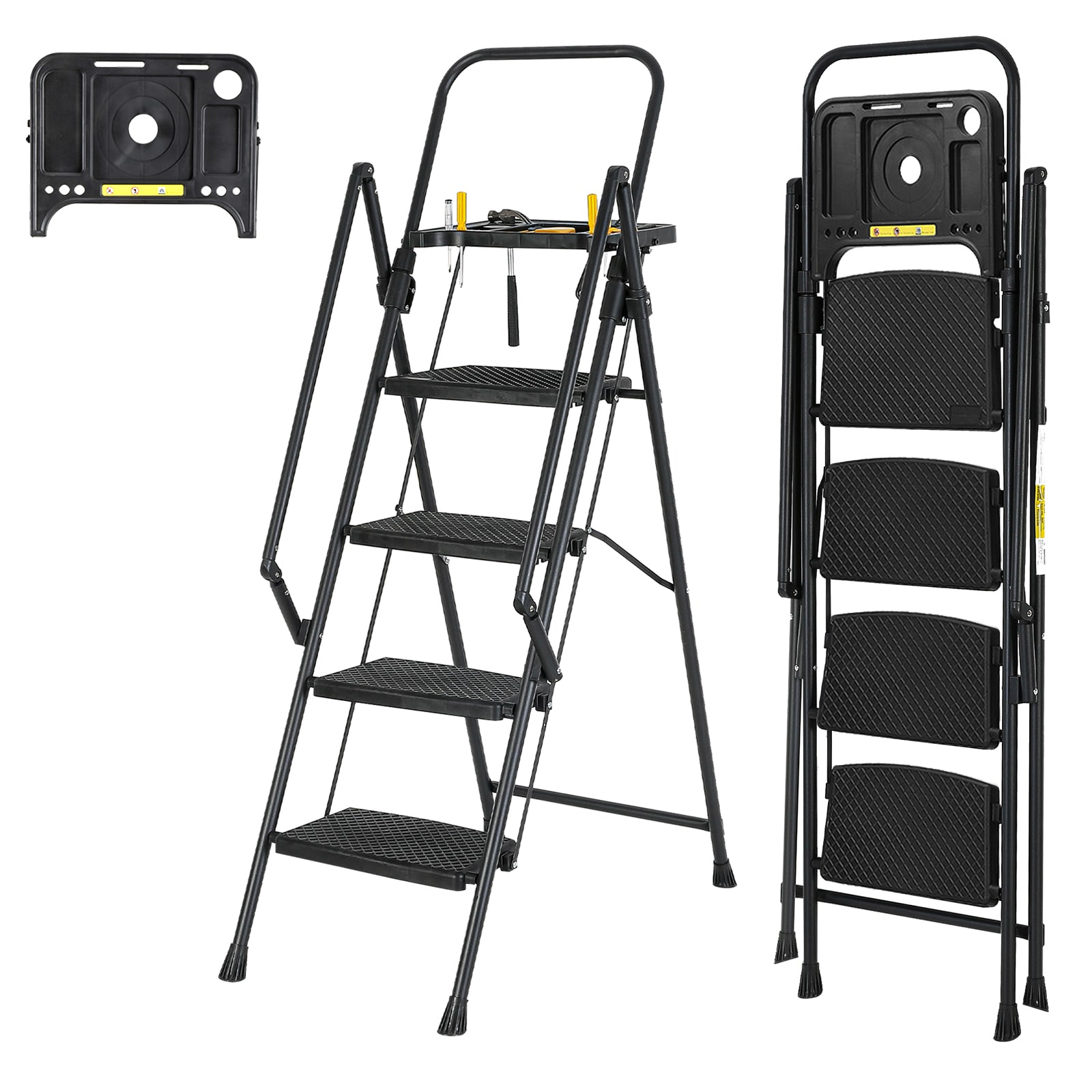 Flynama 4 Step Ladder 4 -Step 330-lb Capacity Steel Foldable Step Stool