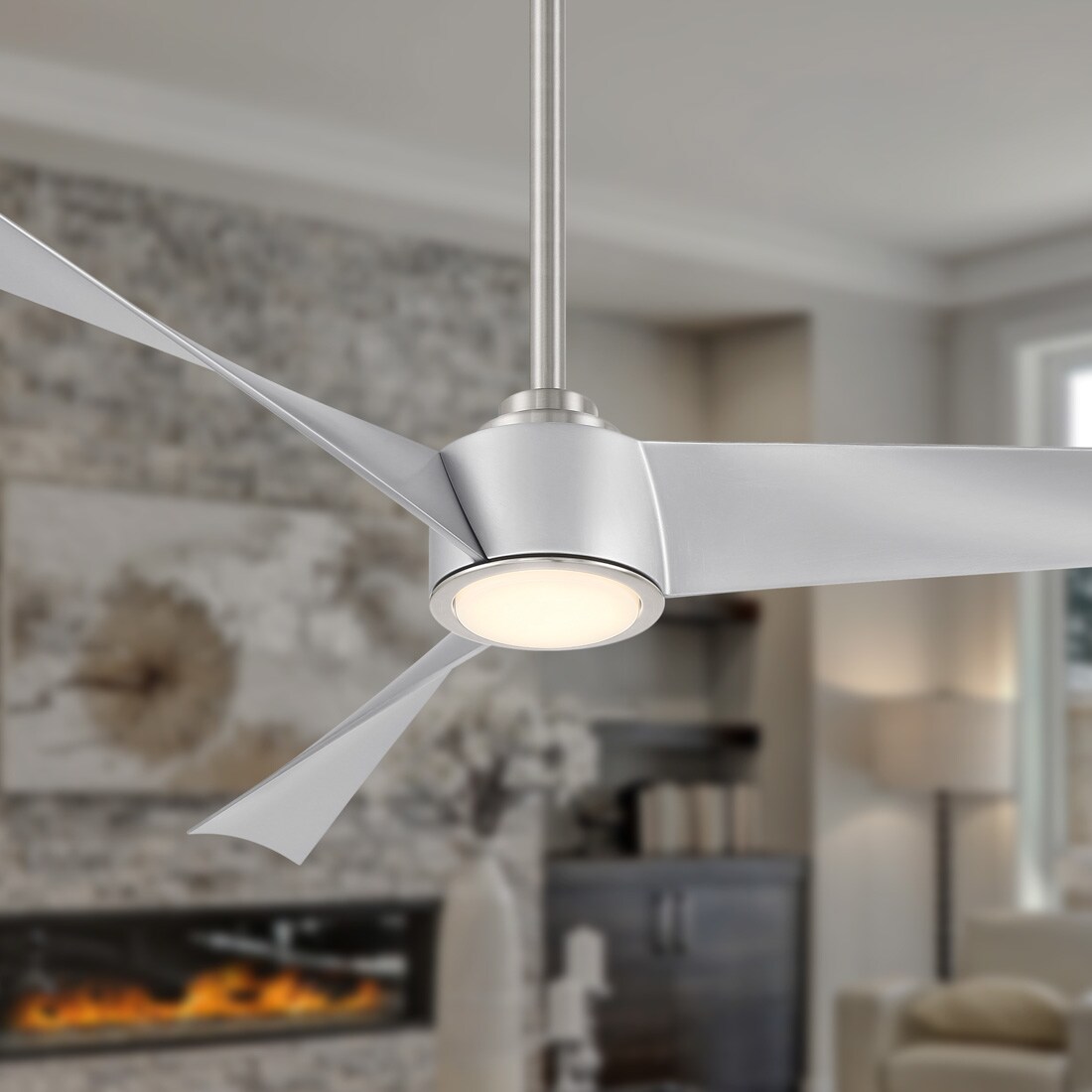 Minka Aire F774L-BN/SL Pike 56-in Integrated LED Brushed Nickel with Silver Blades Ceiling Fan With Light and Remote ( 3 -Blade )