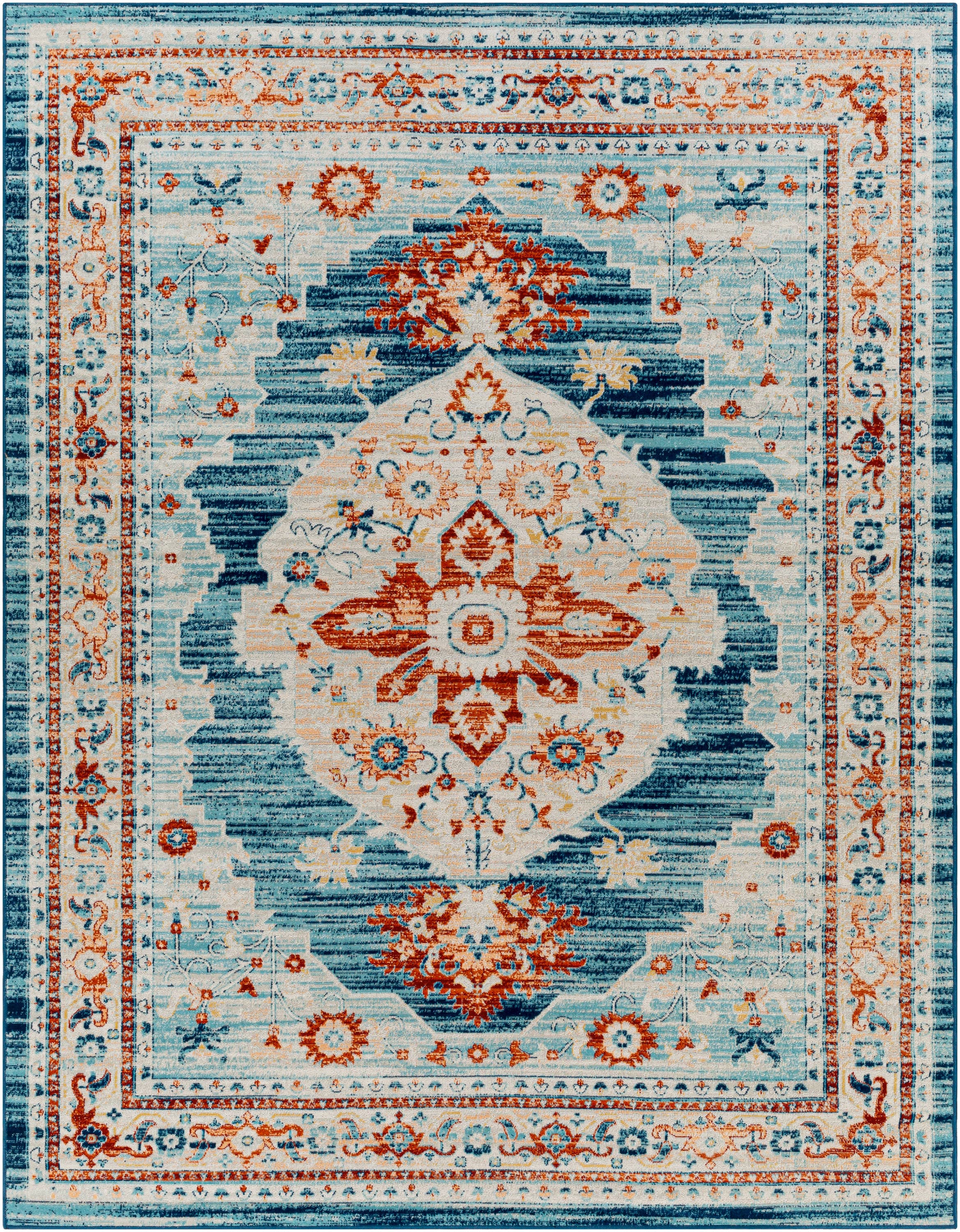 Artistic Weavers RDD2327-71010 Redondo beach 8 X 10 Burnt Orange/Light Blue Indoor/Outdoor Medallion Oriental Area Rug