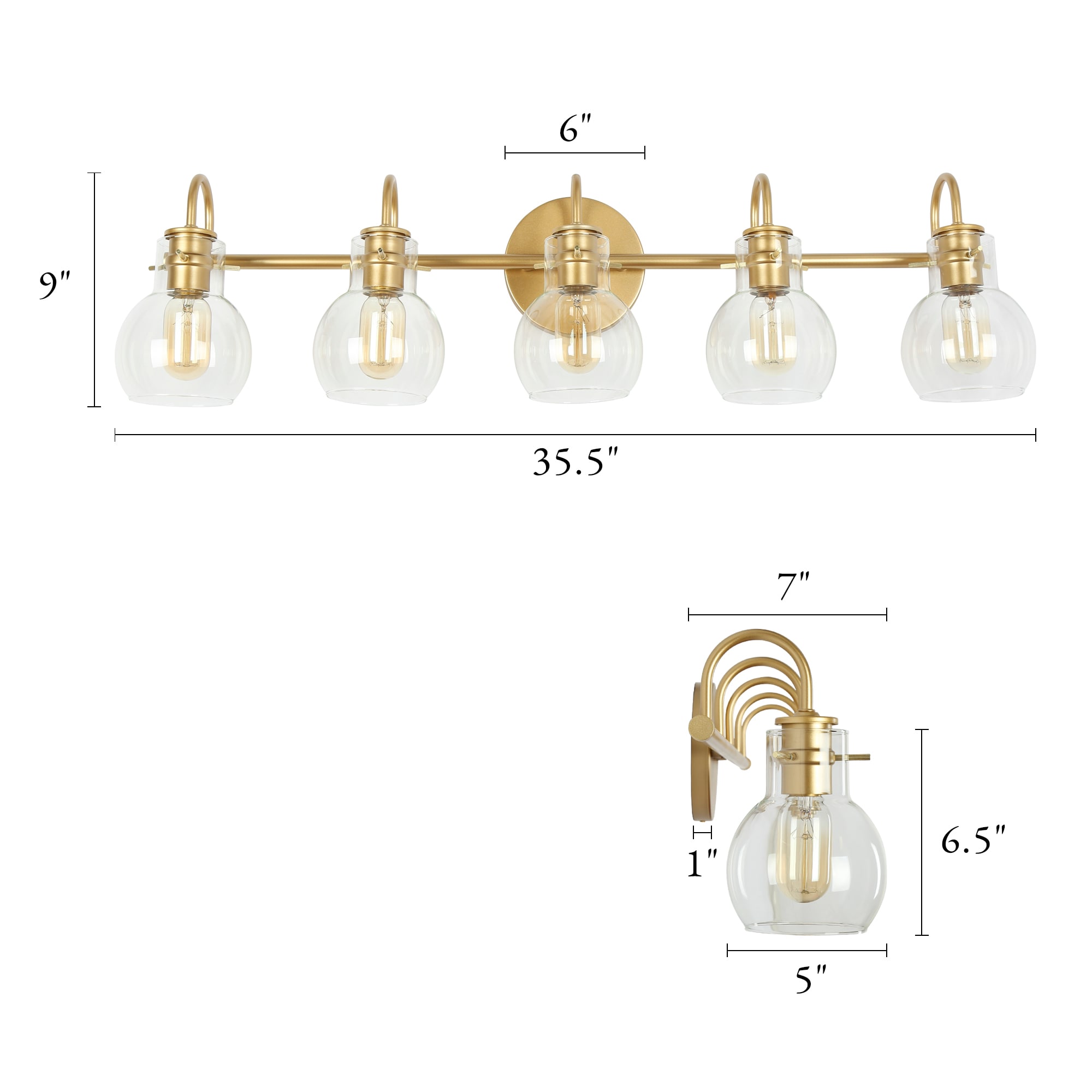 LNC Charm 35.4-in 5-Light Matte Gold LED Modern/Contemporary Vanity ...