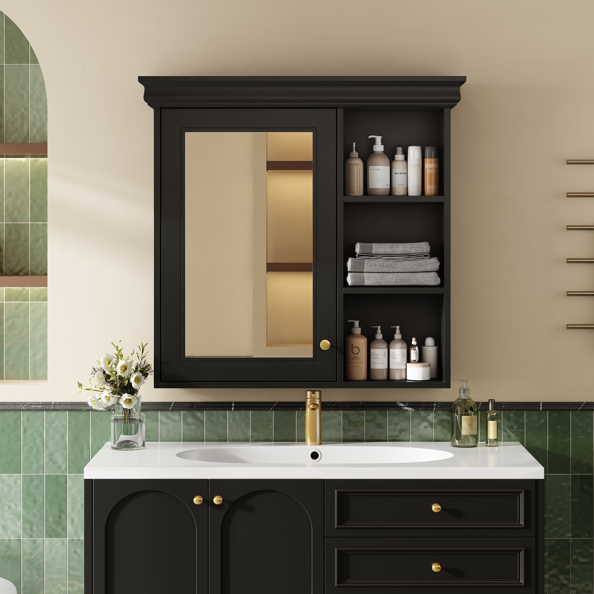 Bayfeve 30 x 28 Inch Bathroom Medicine Cabinet with Mirror Wall Mounted ...