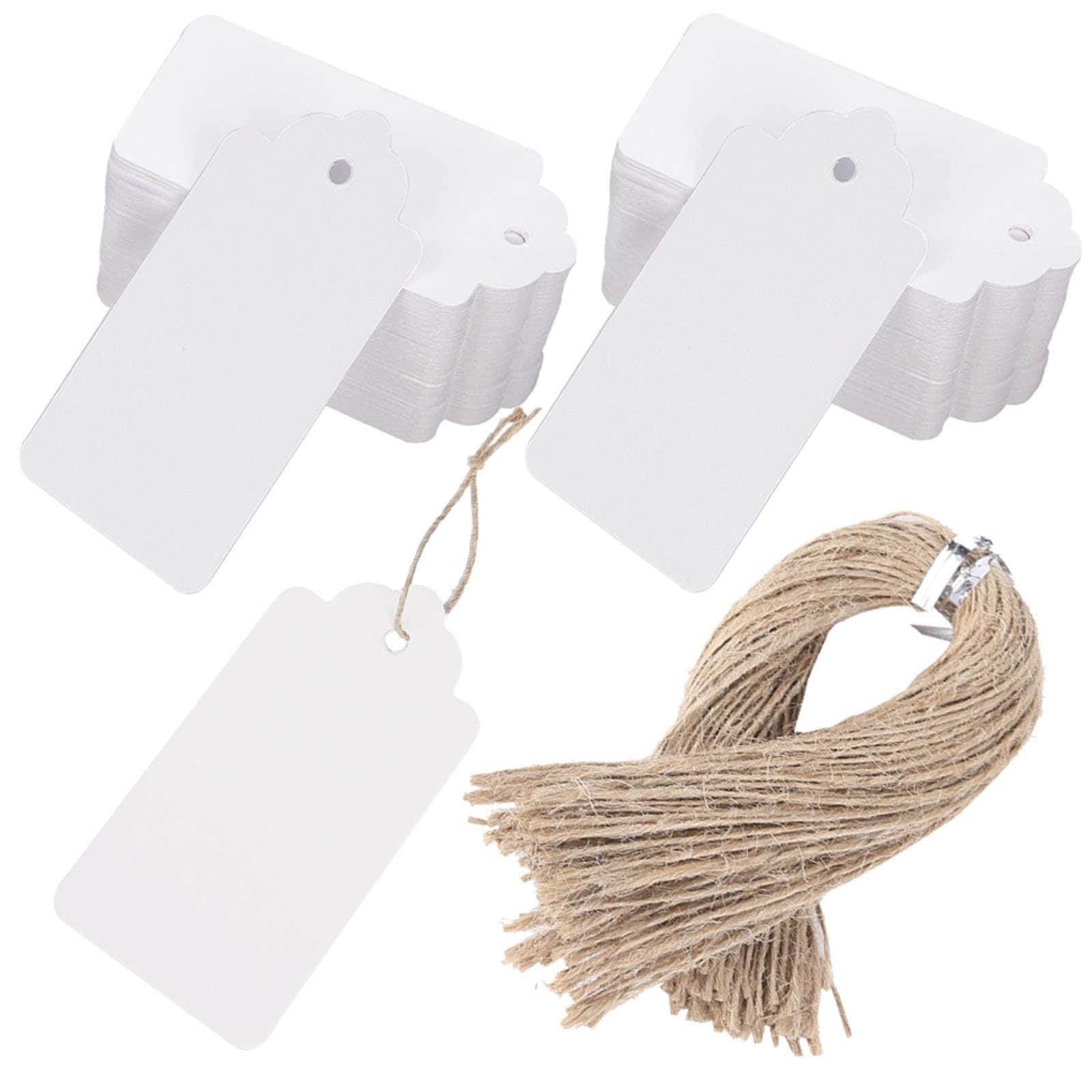 Afoxsos  100 pcs White Kraft Paper Gift Tags with String Attached 2 x 4 Inch for Clothes Crafts Wedding Holiday DIY Projects Scrapbook
