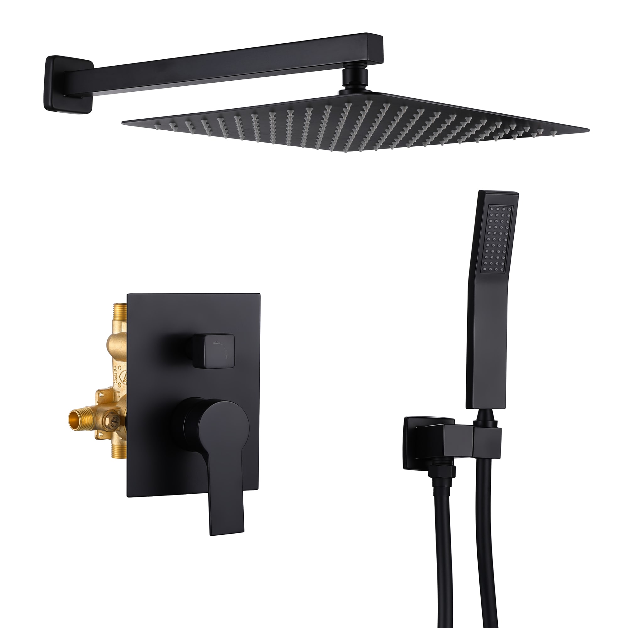 AAZJ NBC-CM70540 Shower Systems Matte Black 12-Inches Waterfall Shower Faucet Bar System with 2-way Diverter ( Ceramic Disc Valve Included )