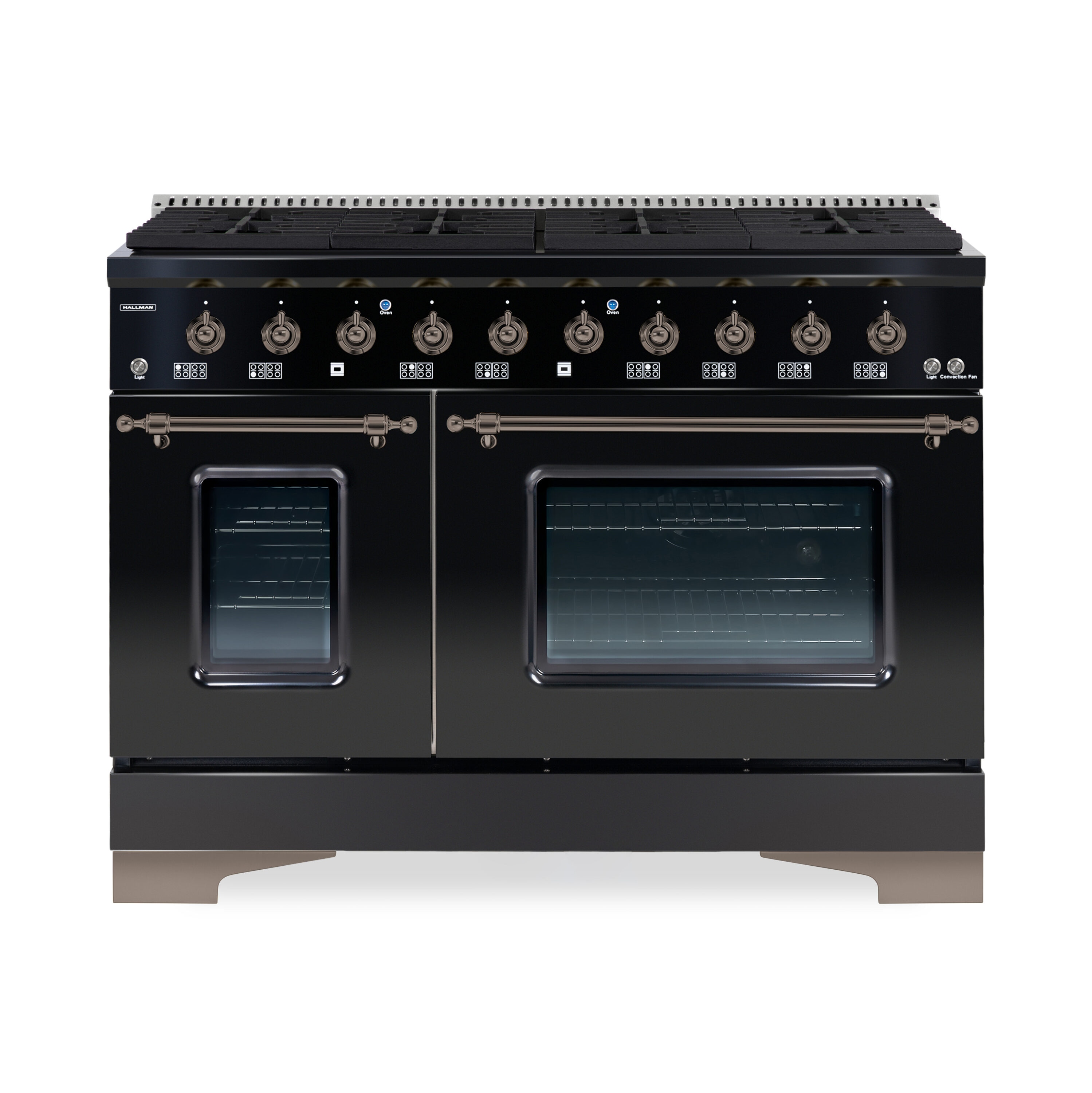 Hallman HCLRDF48BZGB 48-in 4.2-cu ft / 2.5-cu ft Convection Oven Freestanding Double Oven Dual Fuel Range ( Glossy black )