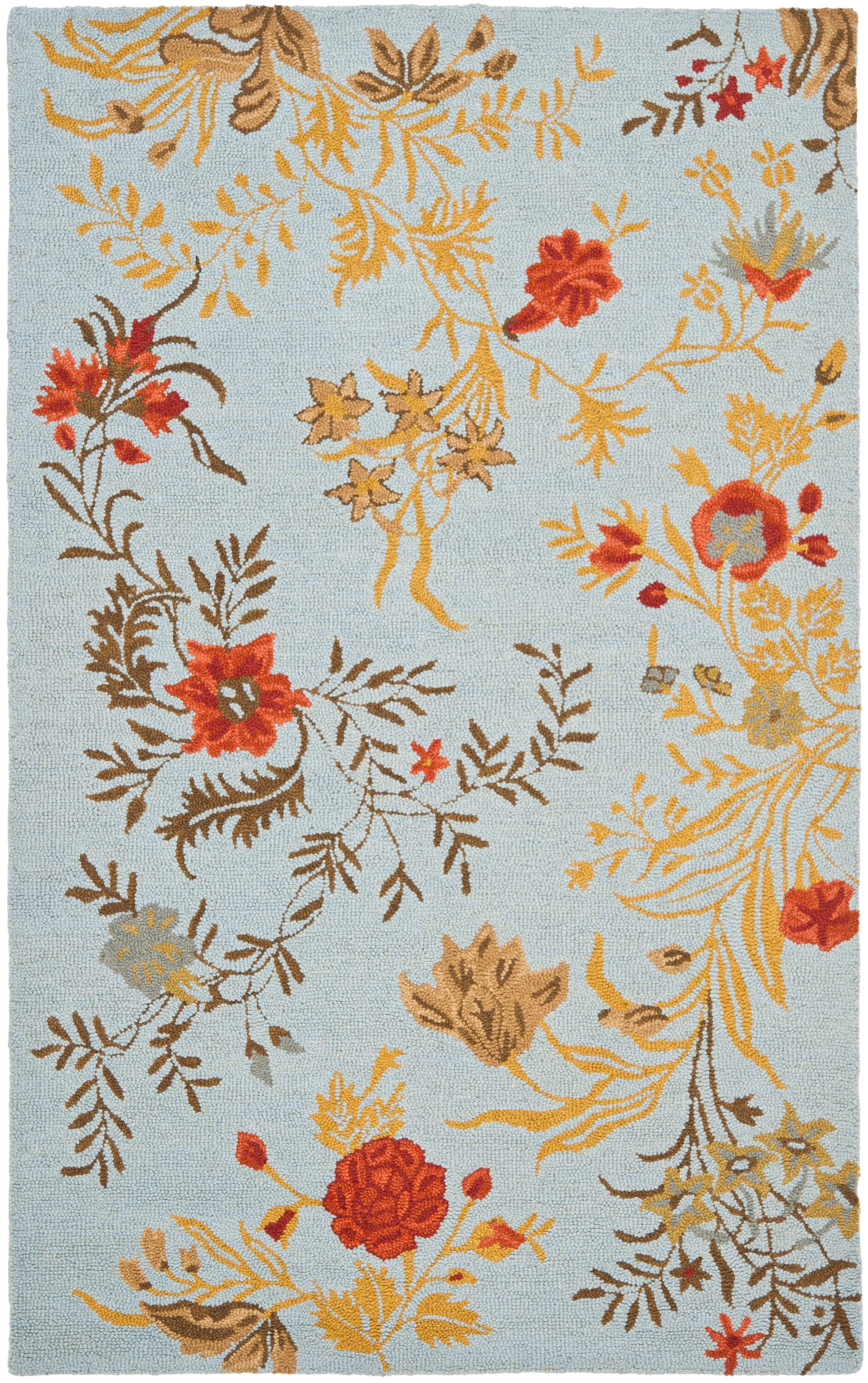 Safavieh BLM919B-4 Blossom Edwina 4 x 6 (ft) Hooked Wool Blue/Multi Rectangular Indoor Floral/Botanical Bohemian/Eclectic Area rug