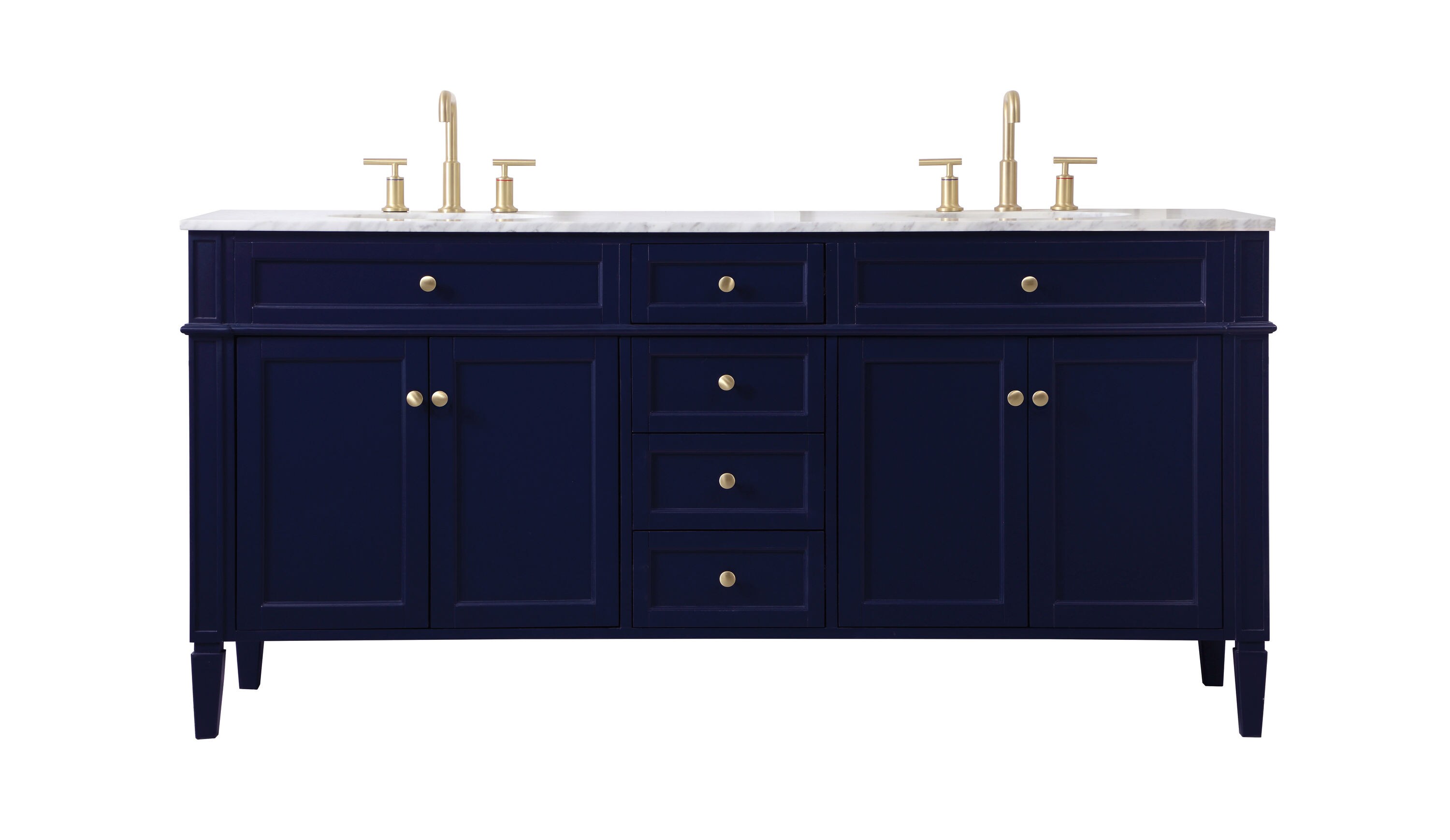 Elegant Decor HF37716DBL Home Furnishing 72-in Blue Undermount Double Sink Bathroom Vanity with Carrara White Marble Top