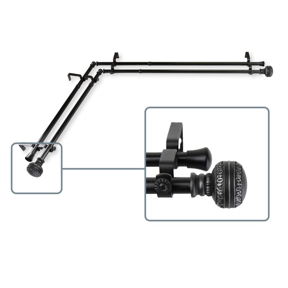 Hart & Harlow L4702-992CR Faith 13/16-in double 120-in to 170-in Black Steel Corner curtain rod with Finials