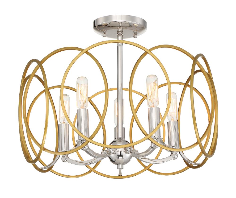 Chassell Honey Gold 5-Light LED Drum Pendant with Polished Nickel Accents