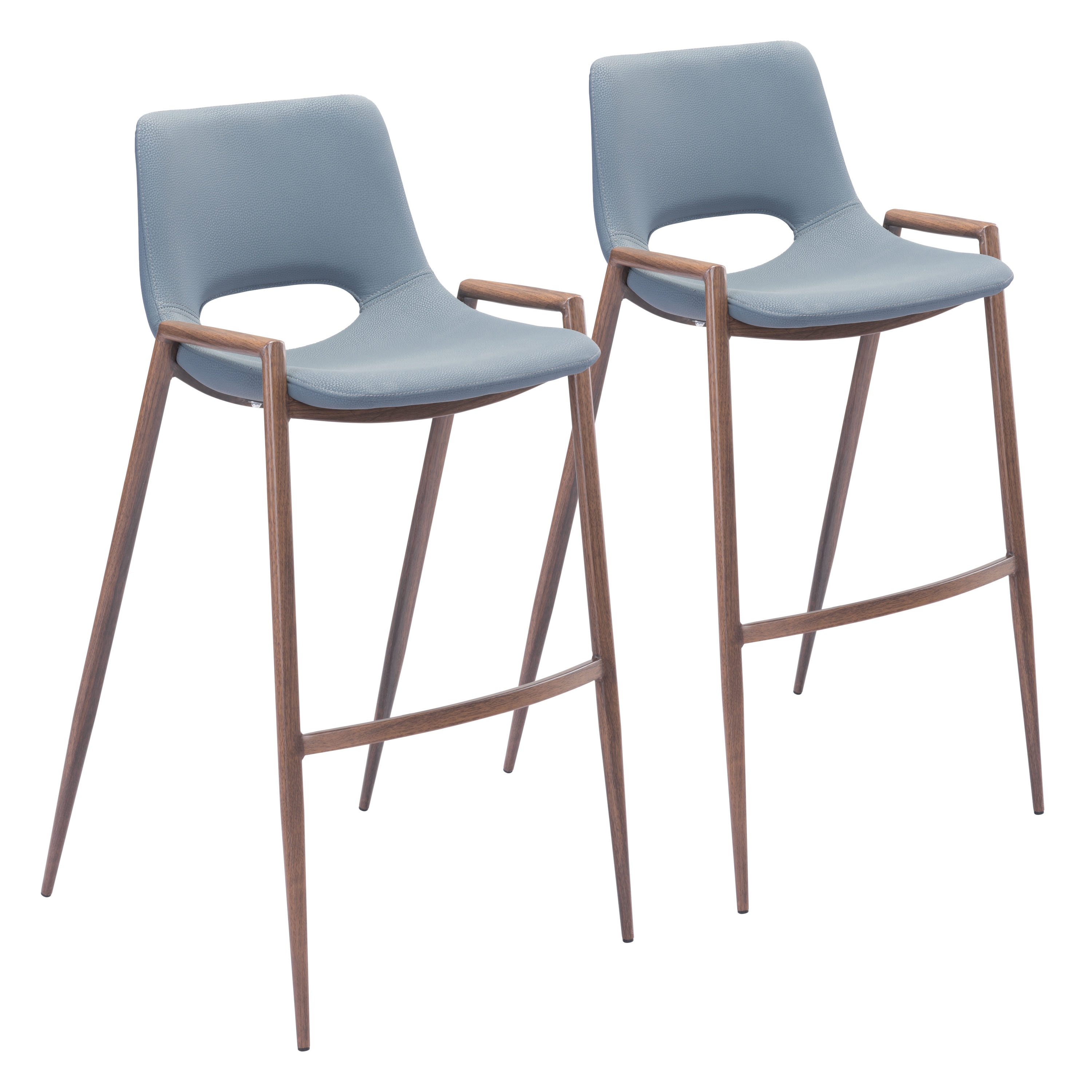 Zuo Modern 101698 Desi Set of 2 Gray 29.3-in H Bar height Upholstered Stackable Metal Bar Stool with Arms & Back