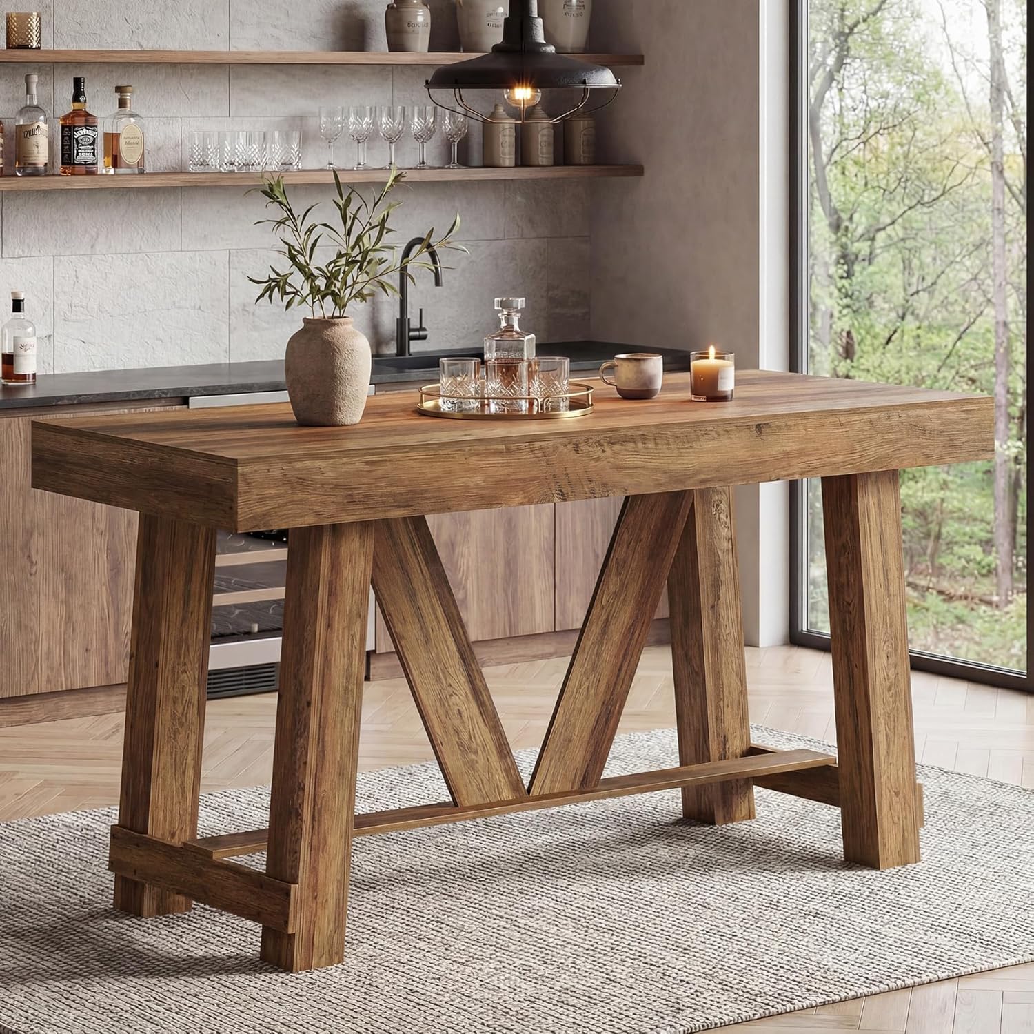 Tribesigns Bar Table 55 inch W Counter Height Pub Table Farmhouse