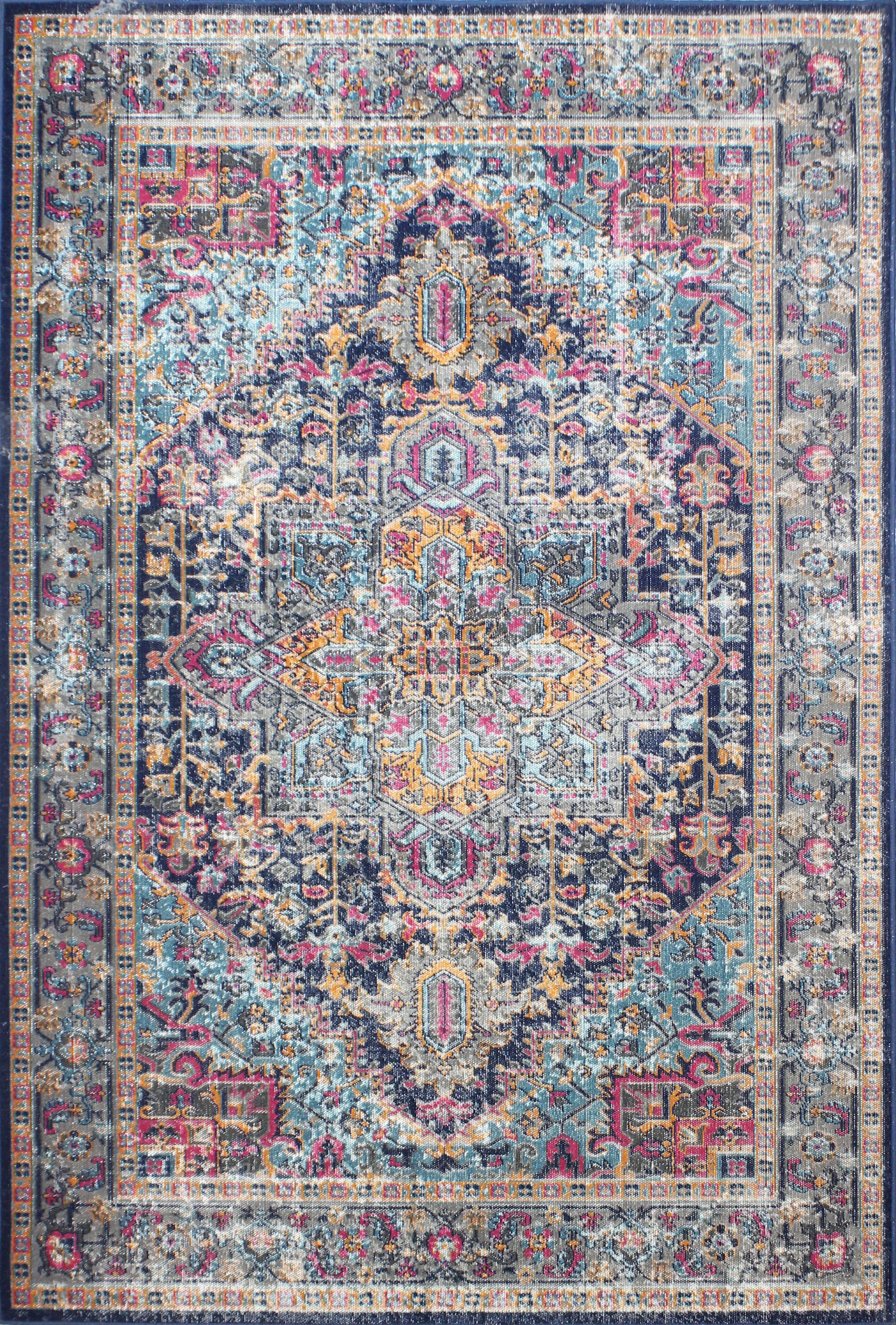 Bashian 649652241241 5 X 8 (ft) Dk.Blue Indoor Floral/Botanical Farmhouse/Cottage Area Rug