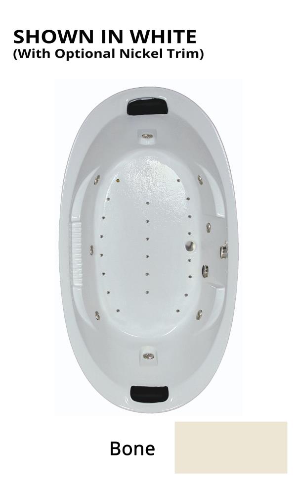 WaterTECH C8446 BONE Designer 45.75-in x 83.75-in Bone Acrylic Oval Drop-In Whirlpool and Air Bath Combination Tub (Center Drain)