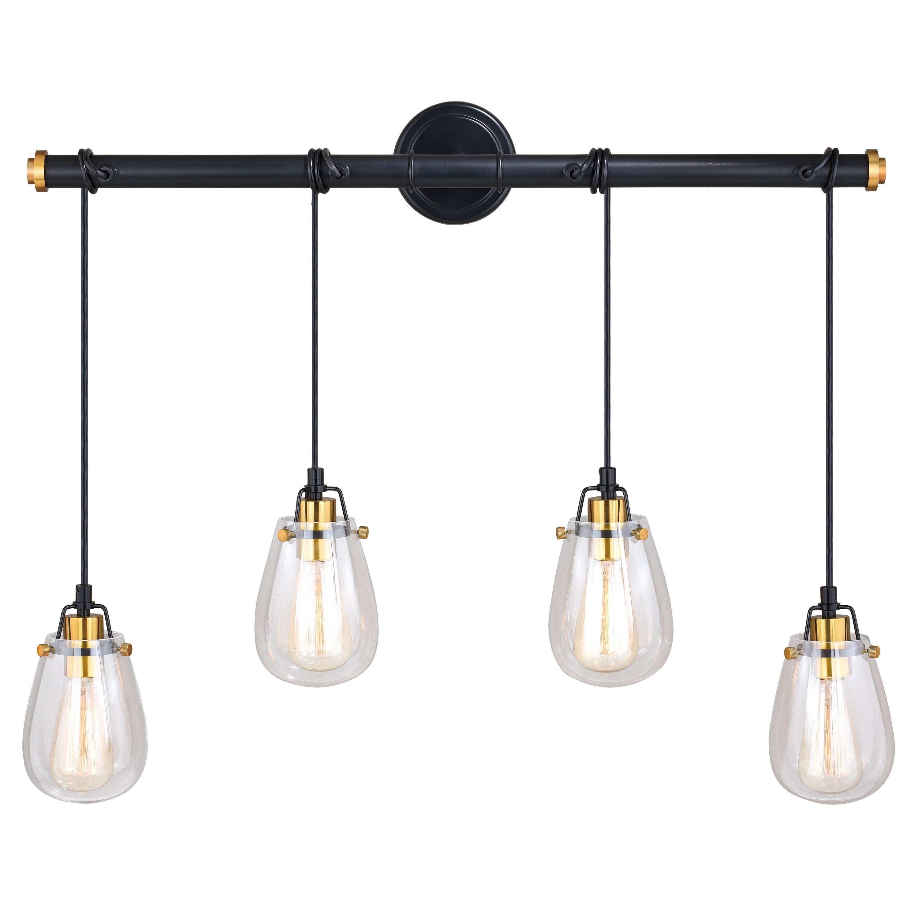 Kassidy 32.5'' Black and Natural Brass Four-Light Indoor/Outdoor Pendant