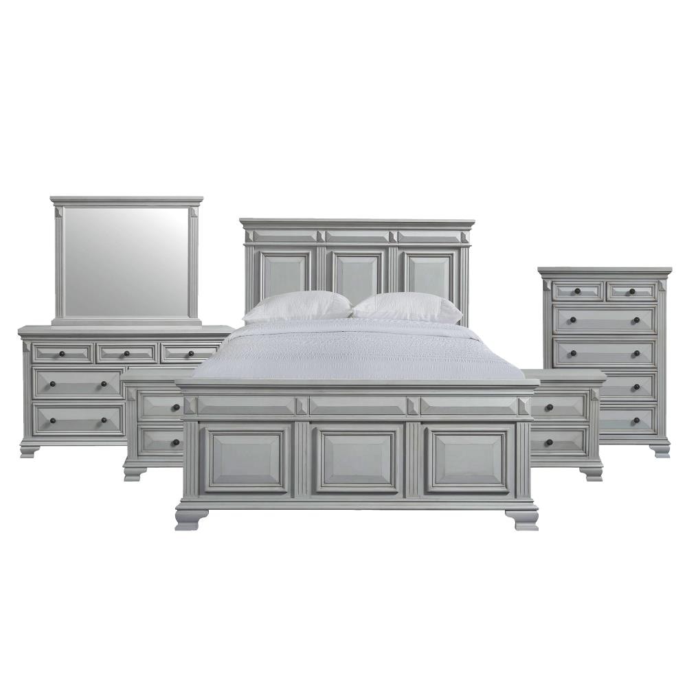 Picket House Furnishings Trent Grey Queen Panel 6PC Bedroom Set | Transitional Style | Acacia Wood | Grey Finish | Includes Bed, Dresser, Mirror -  CY300QB6PC
