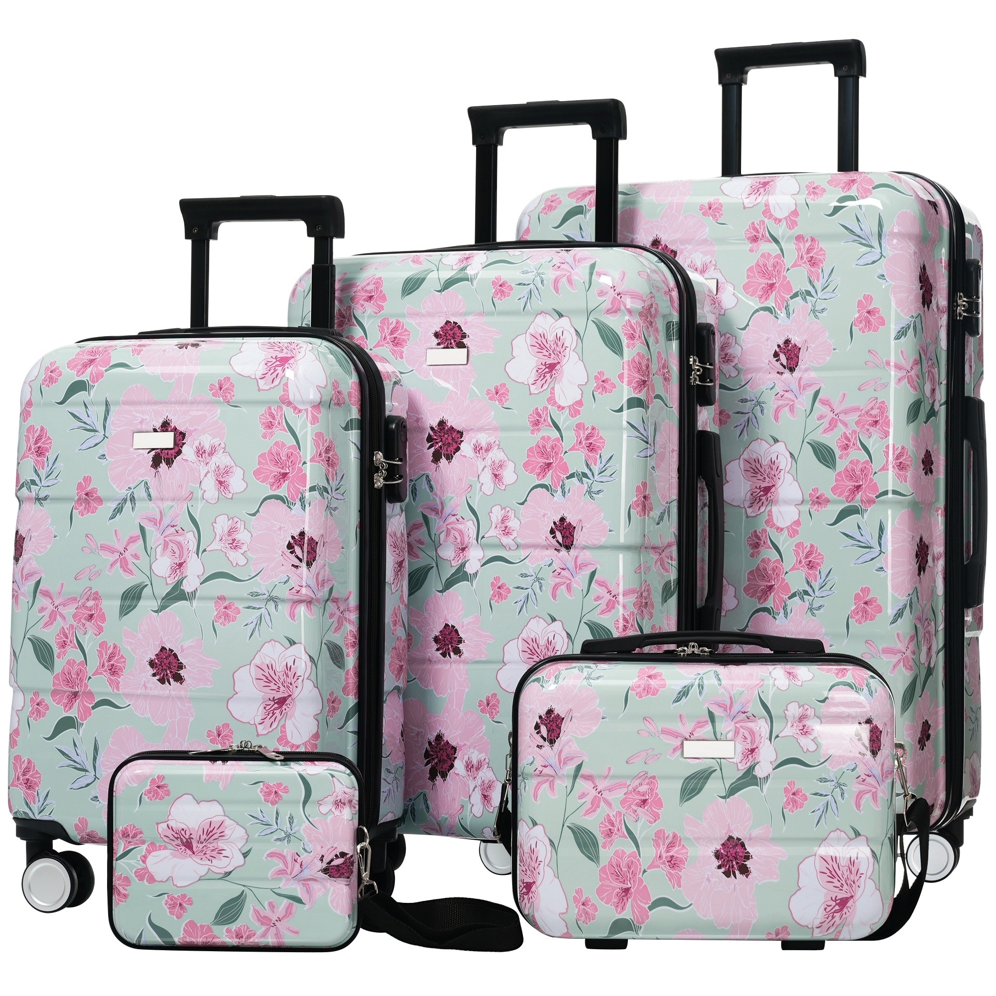 LIVACA 20 inch x 24 inch x 28 inch Green Pink Flower PC Hardside