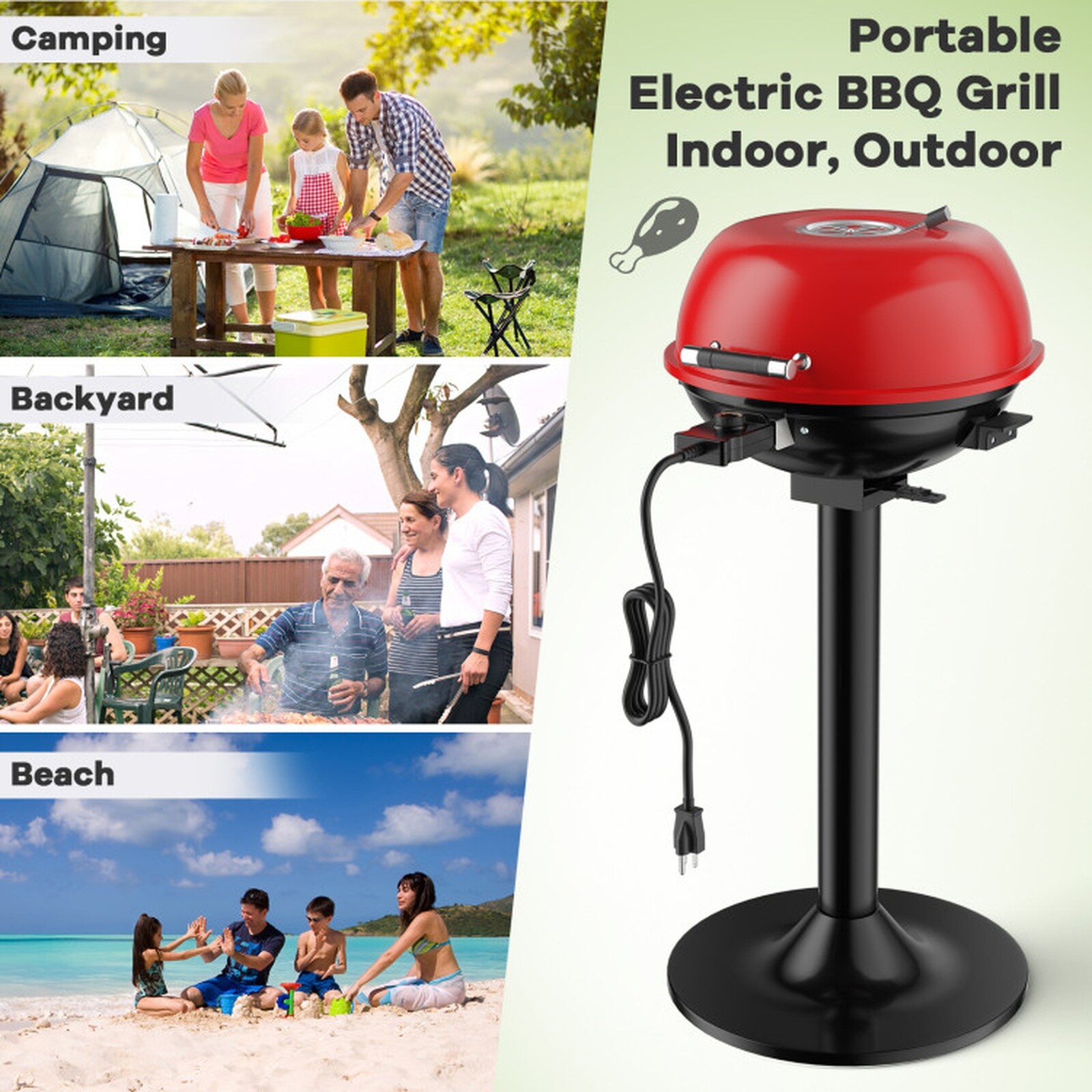 SUGIFT 1600-W Portable Electric BBQ Grill with 15-in dia Non-Stick ...