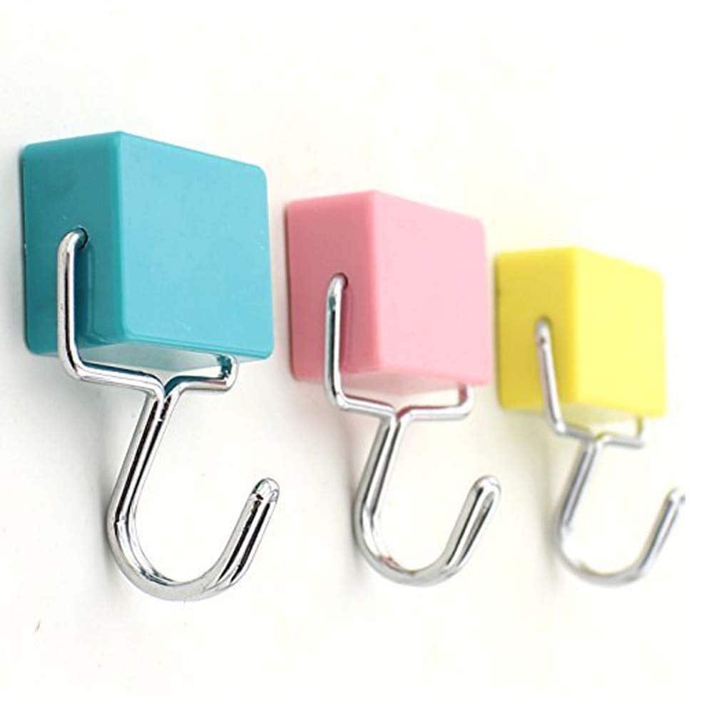 Afoxsos Super Strong Magnetic Hooks Set of Three Heavy Duty Magnets with Two Inch Swiveling Hooks in Blue Pink and Yellow Colors #LAF0816FA0605