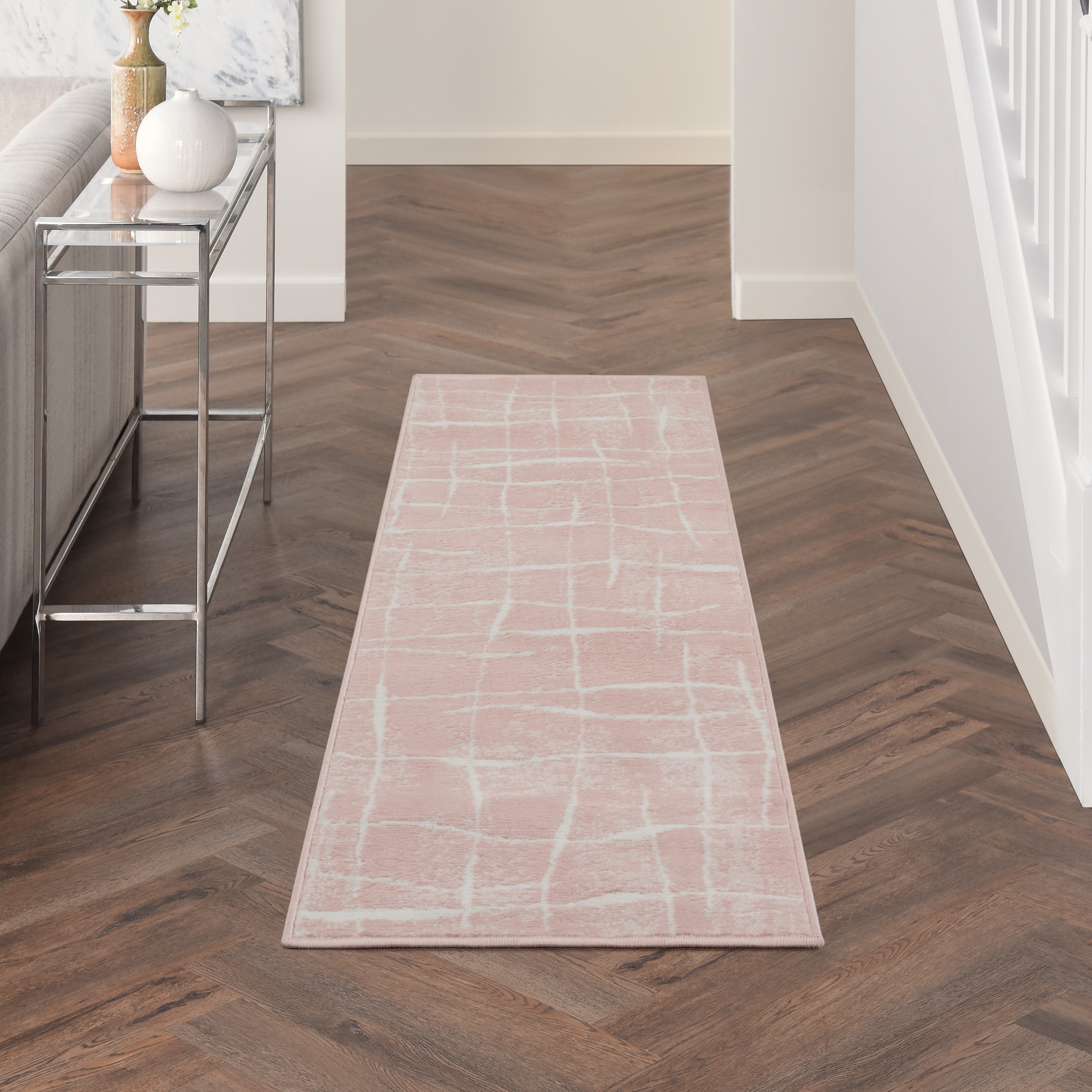 Nourison 99446833075 Whimsicle 2 x 6 (ft) Loomed Polypropylene Pink Ivory Rectangular Indoor Distressed/Overdyed Runner rug