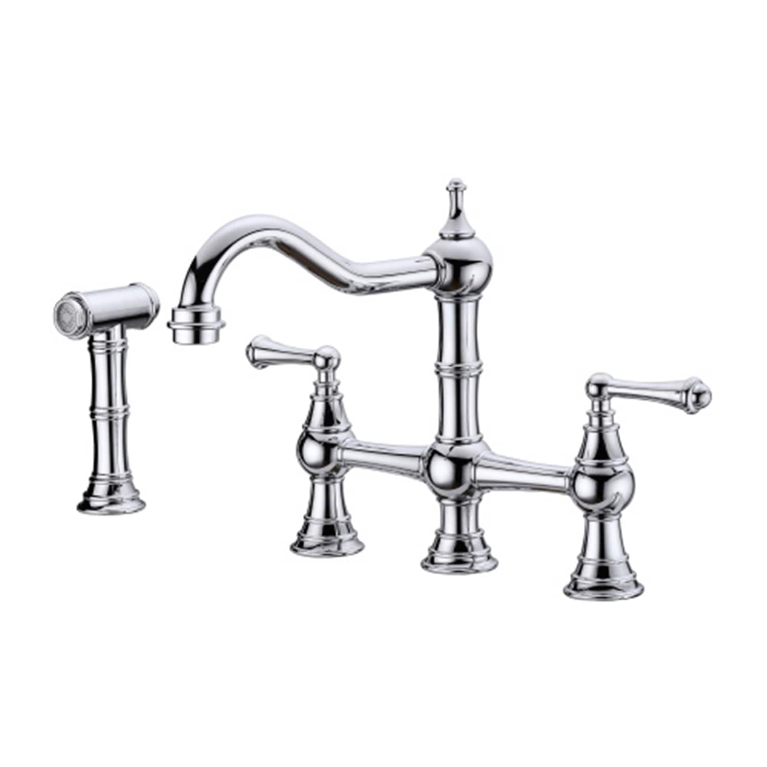 Mondawe MO278DT-CH Chrome Double Handle Deck-mount Bridge Kitchen Faucet with Sprayer ( Side Sprayer Included )