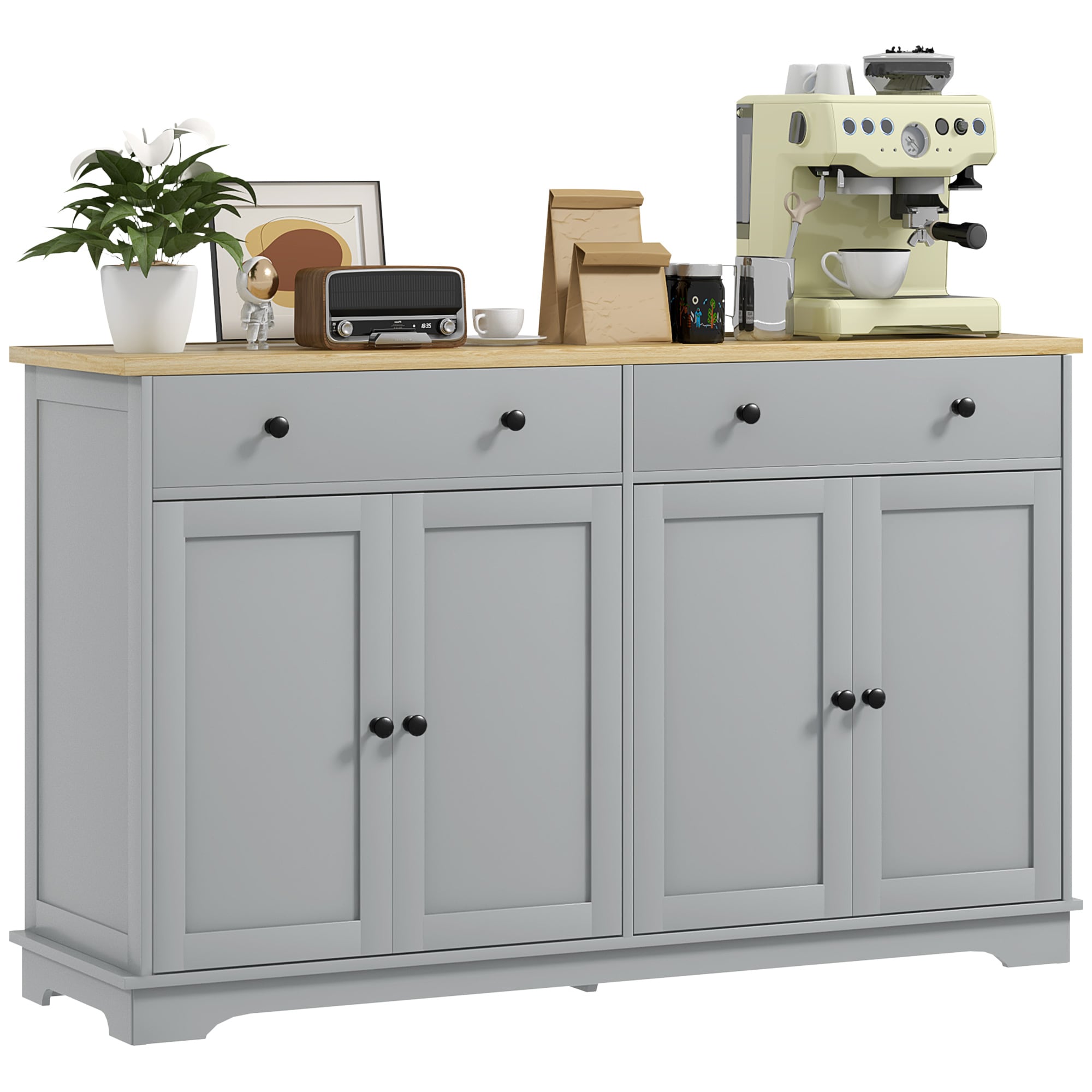 HomCom 83B-041V80GY Sideboard Buffet Cabinet with Storage  Modern Kitchen Cabinet with 2 Doors  2 Drawers and 2 Adjustable Shelves  Coffee Bar Cabinet  Gray