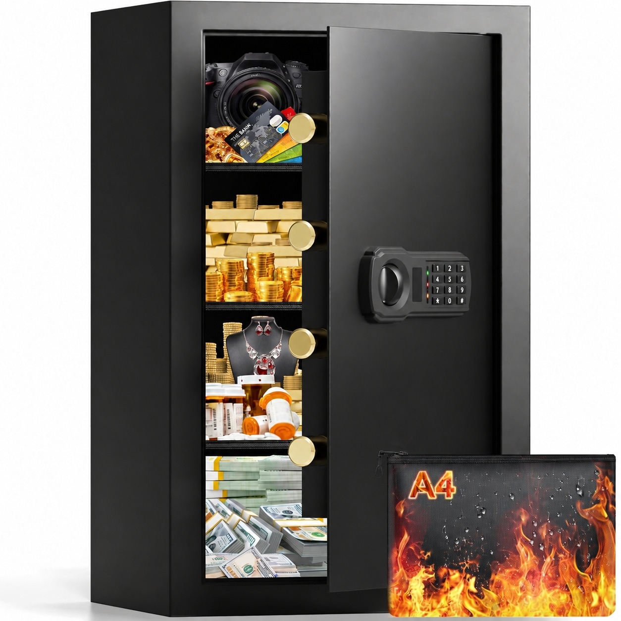 UUDULY  Large Fireproof Safe Box 27.56 Tall with Combination Lock Removable Shelves and Fireproof Waterproof Bag for Home Security