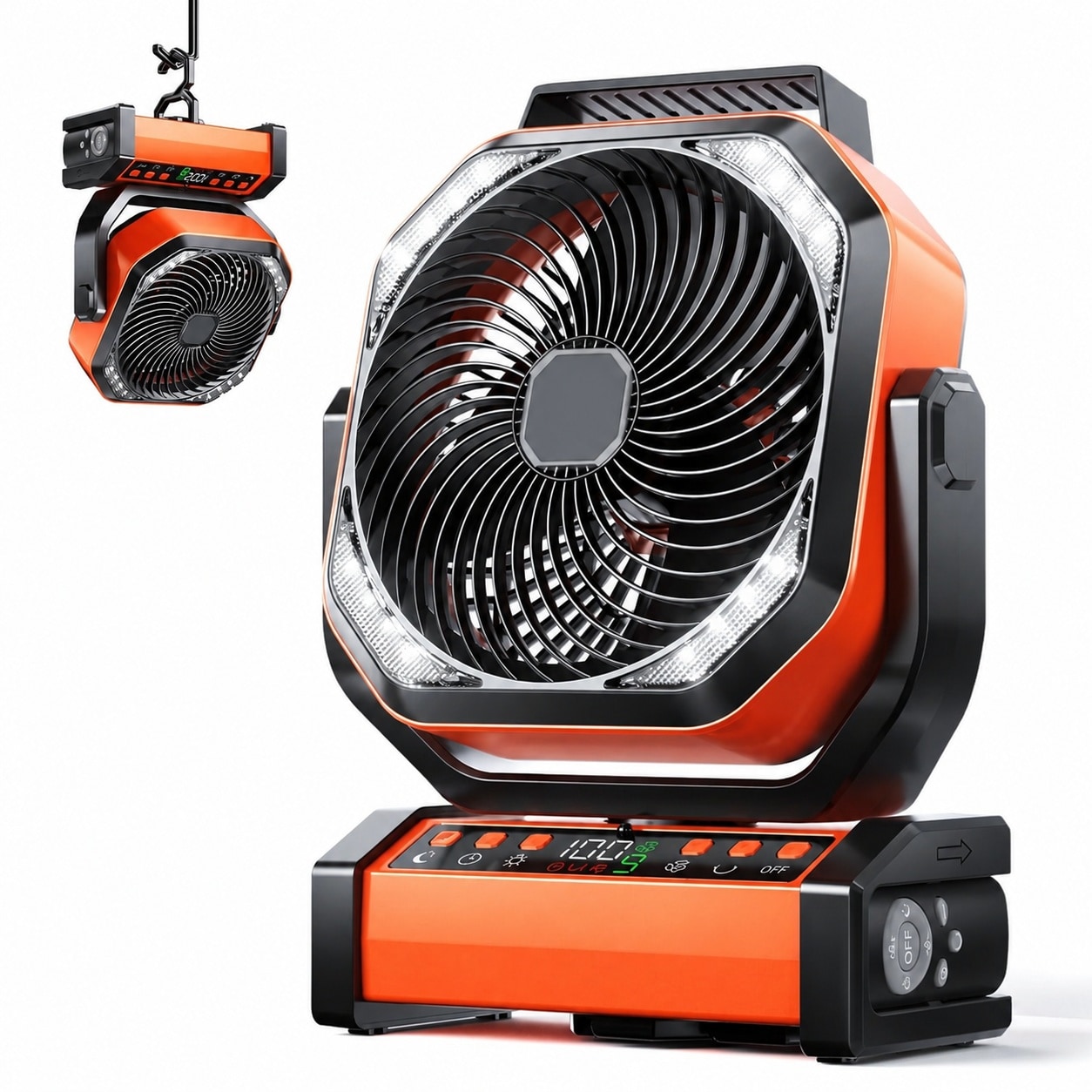 Justincity  Camping LED Fan with Light 8 Speed Outdoor Tent Fan with Adjustable Brightness Hook USB Desk Fan for Camping Fishing Power Outage